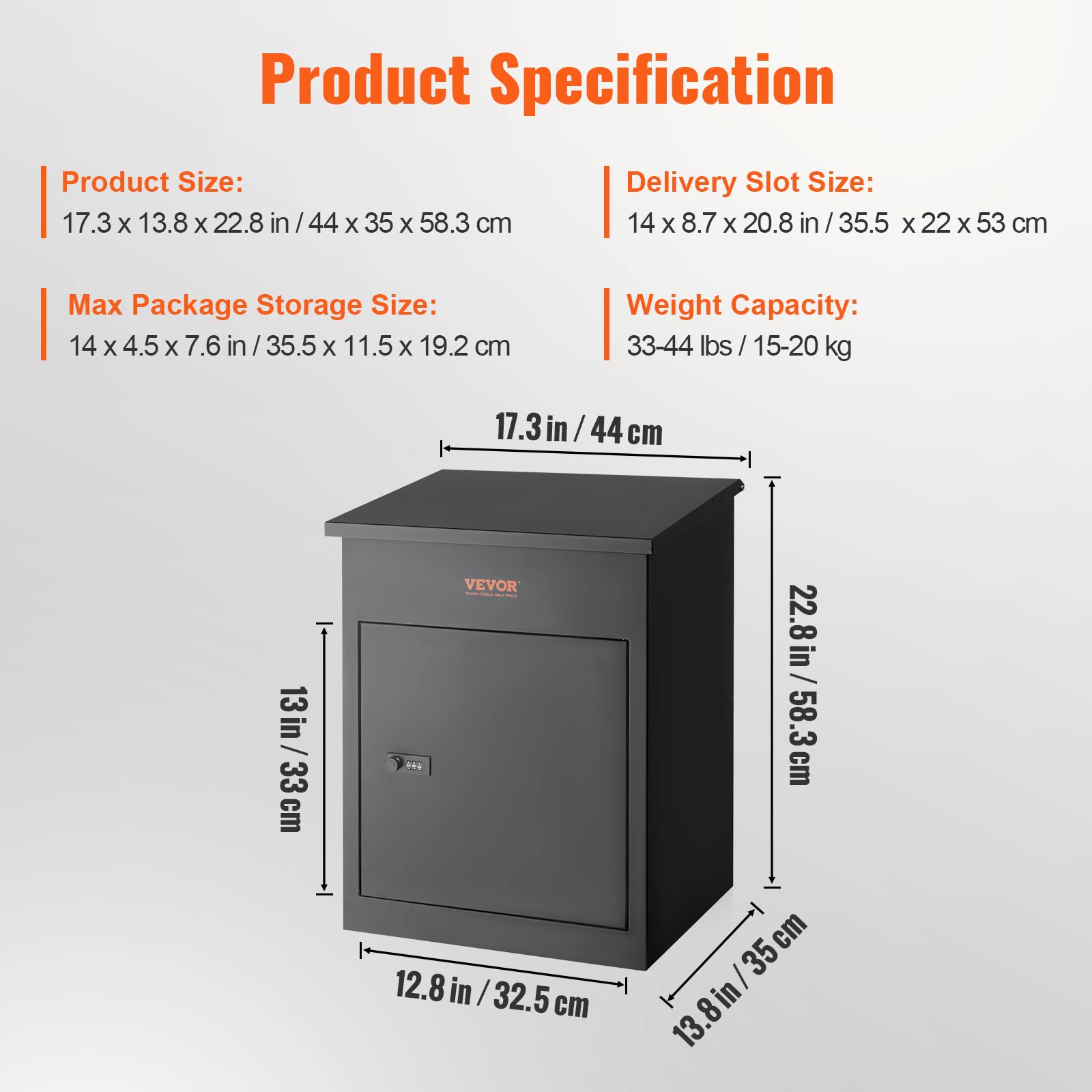 VEVOR Extra Large Lockable Wall Mounted Parcel Drop Box - Galvanized Steel Anti-Theft Mailbox with Waterproof Design (IPX3) for Secure Package Delivery - Perfect for Porch, Curbside & Outdoor Use