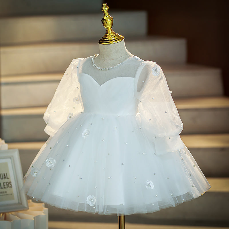 White Puffy Christening Princess Dress for Baby Girls & Toddlers - Perfect for Baptism, First Communion & Special Occasions