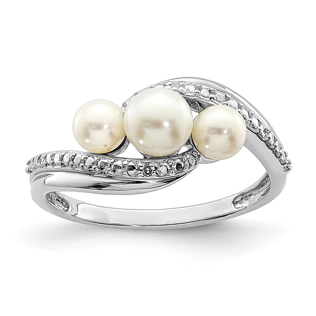 925 Sterling Silver Diamond & Freshwater Cultured Pearl Band Ring for Women - Elegant Fine Jewelry Gift for Her - Perfect for Anniversaries, Weddings & Special Occasions