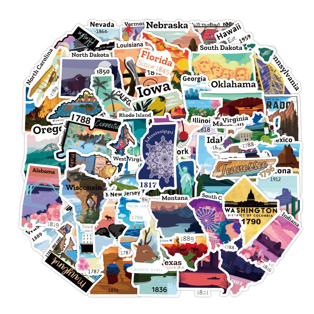 50PCS National Map Stickers - Waterproof Vinyl Decals for Travel, Hiking & Outdoor Adventures - Perfect for Water Bottles, Laptops, Luggage, Camping Gear & Scrapbooking - Great for Travel Enthusiasts & Nature Lovers