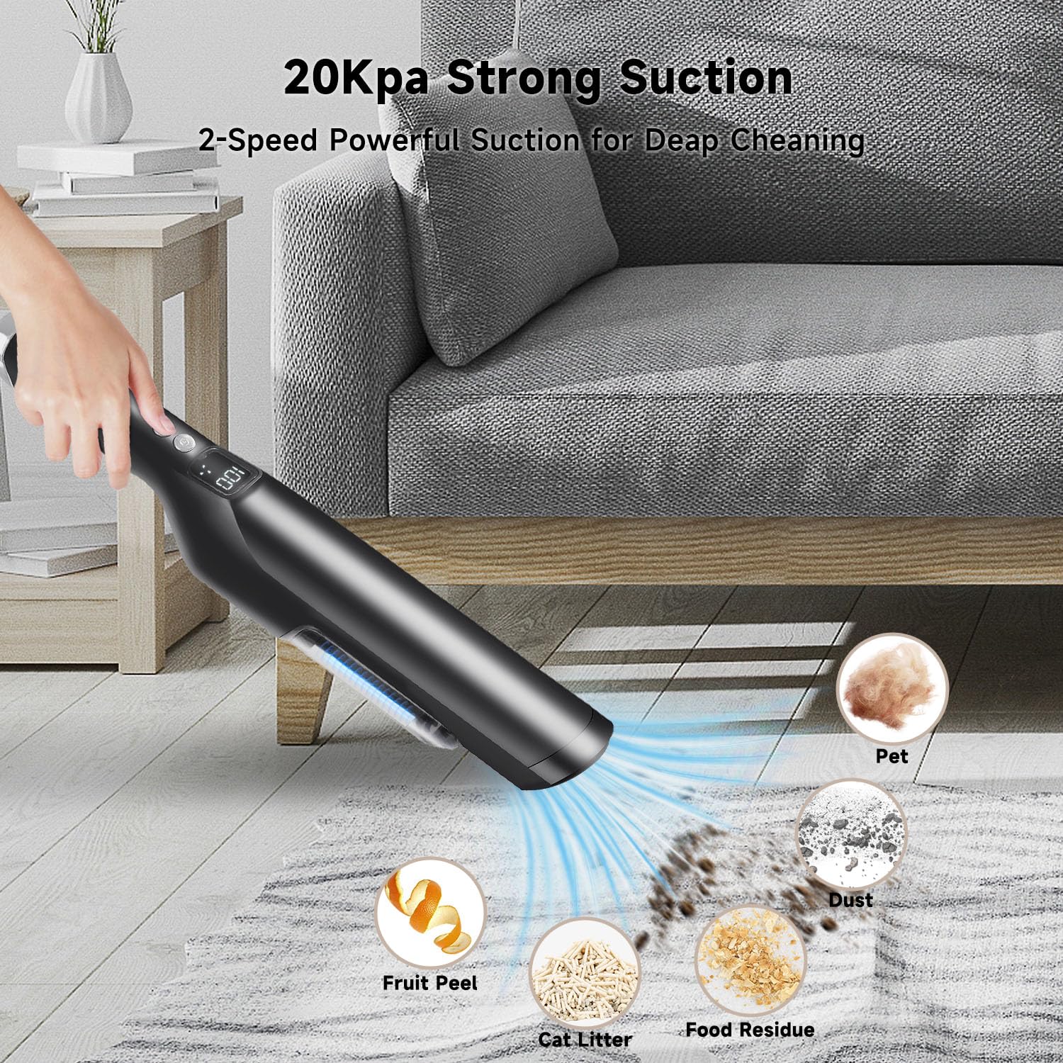 Cordless Handheld Vacuum 20KPa - Lightweight Portable for Home, Car & Pet Hair