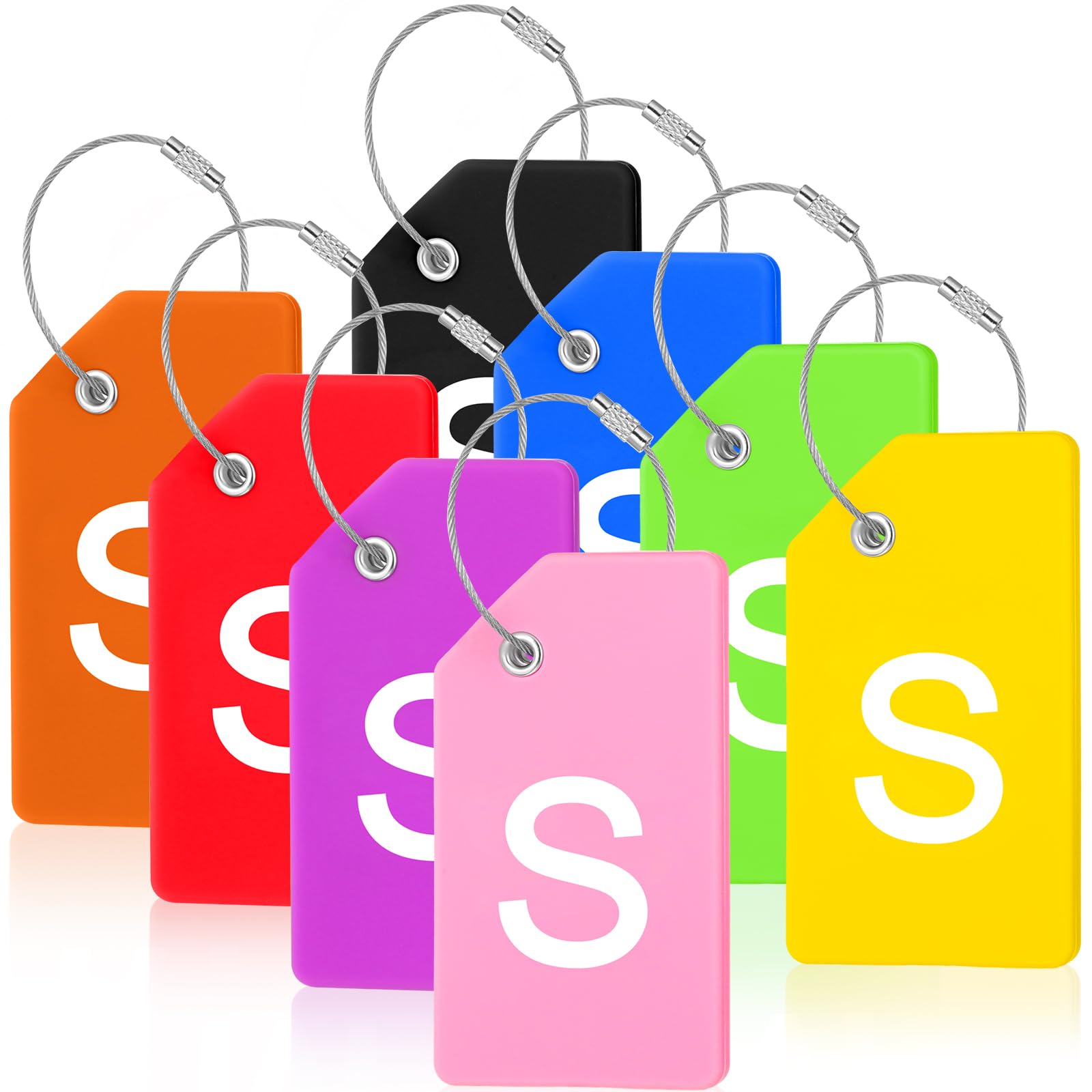 8 Pcs Silicone Luggage Tags with Initial Letters A-Z, Personalized Suitcase Name Tags with Stainless Steel Loop & ID Card Holder (Letter S, Colorful) - Perfect for Travel, Business Trips & Vacation Identification