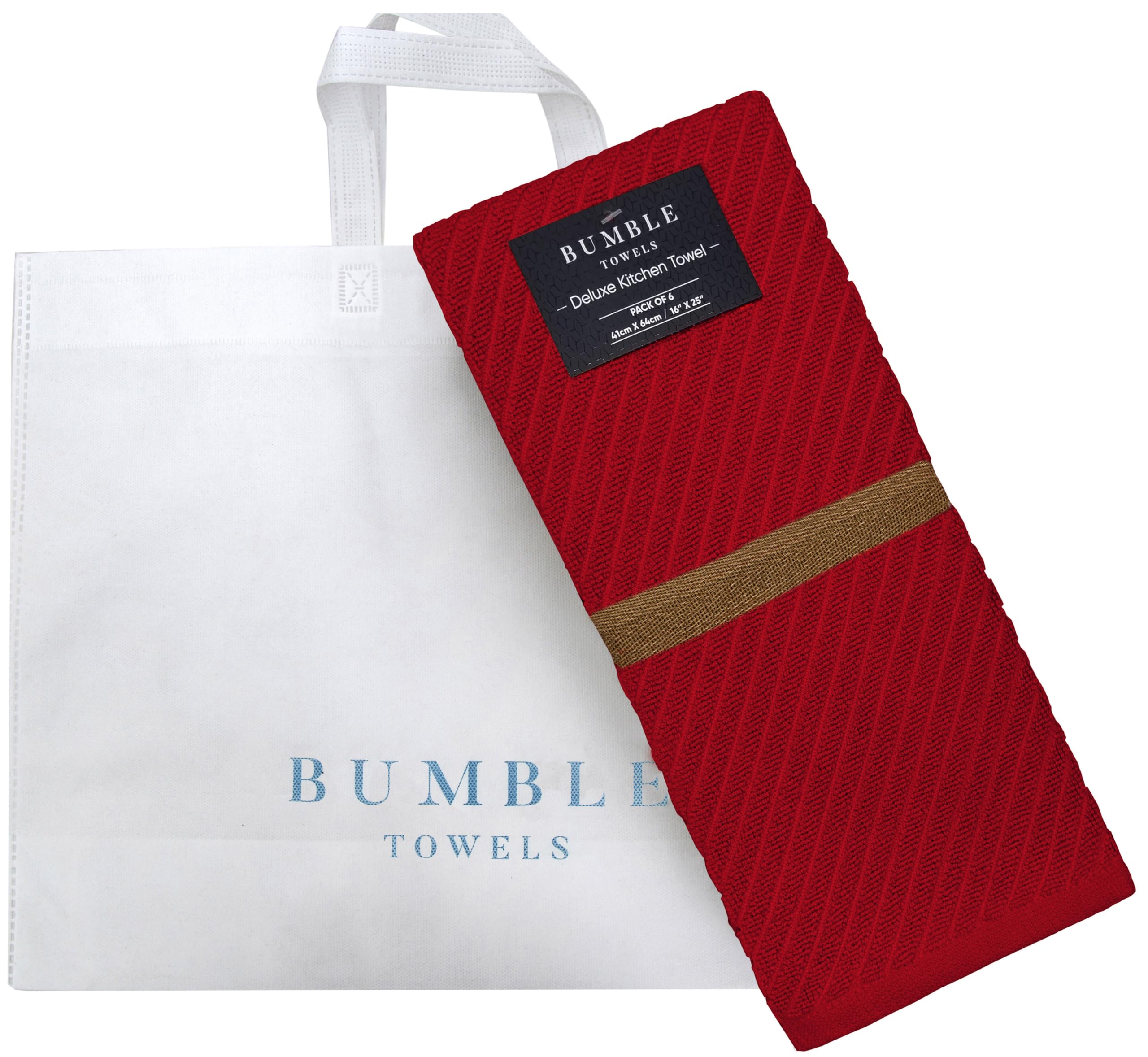 Premium Cotton Kitchen Towels Set of 6 (16”x 25”) - Ultra Absorbent 445 GSM Dish Towels with Diagonal Weave Design & Hanging Loop - Perfect for Cooking, Cleaning, Drying Dishes - Red
