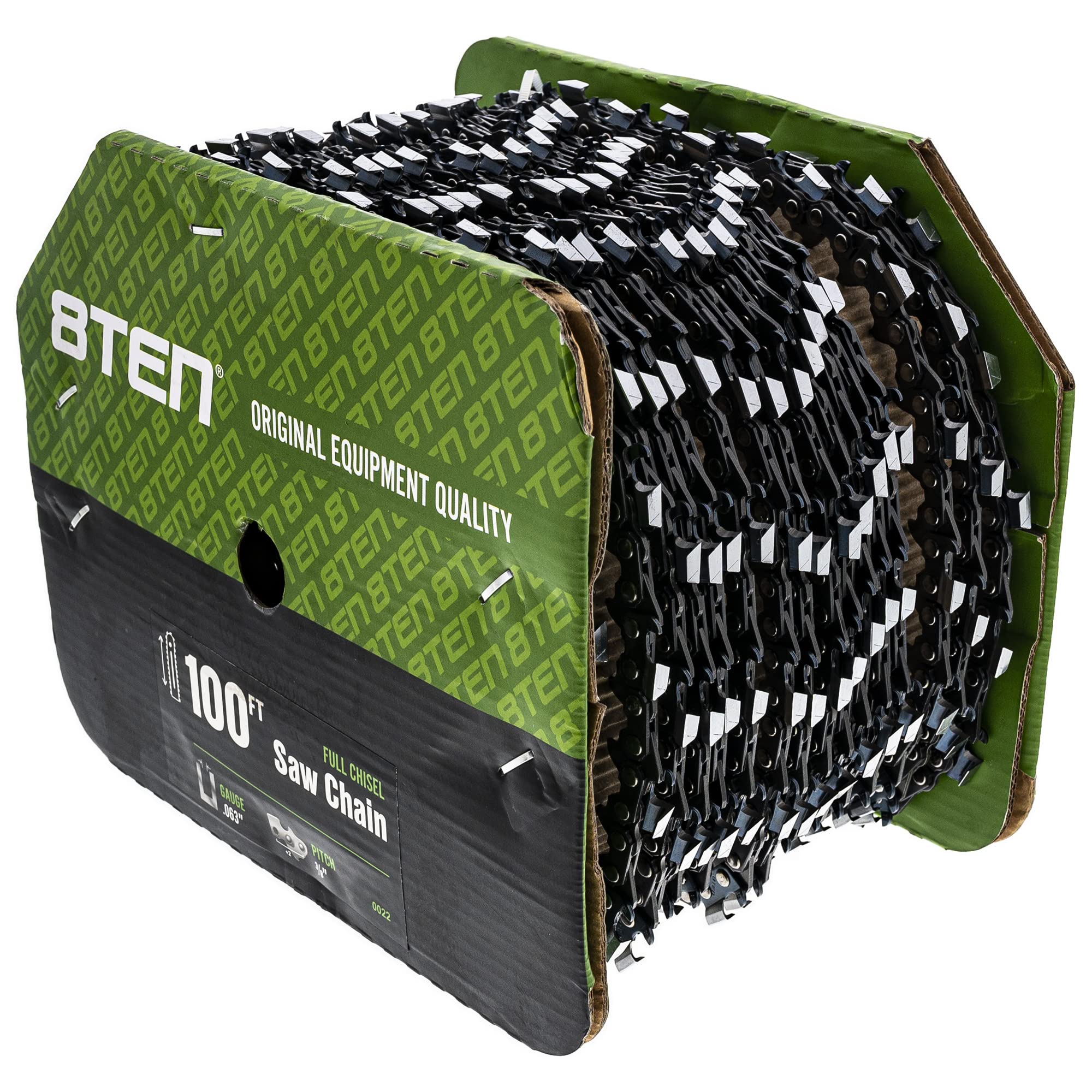 8TEN Bulk Chainsaw Chain Reel - 100 Foot Full Chisel Chain, 3/8