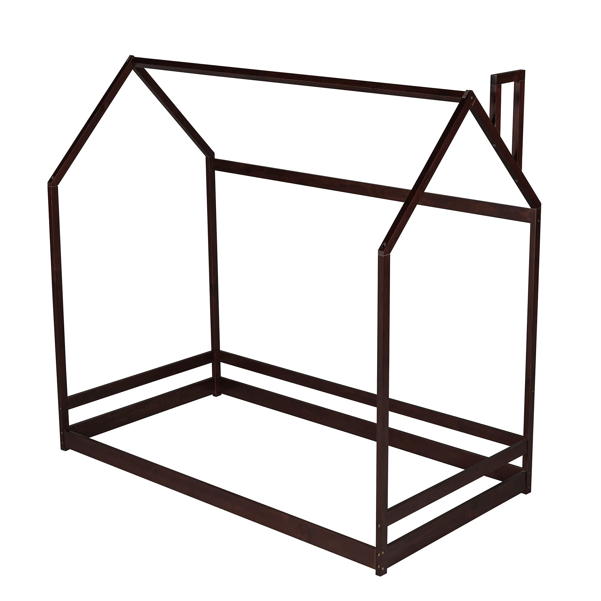 Solid Wood House Bed Frame with Roof Design - No Box Spring Needed, Space-Saving Kids Bed for Boys and Girls - Easy Assembly in Espresso Finish - Perfect for Bedrooms, Playrooms & Small Spaces