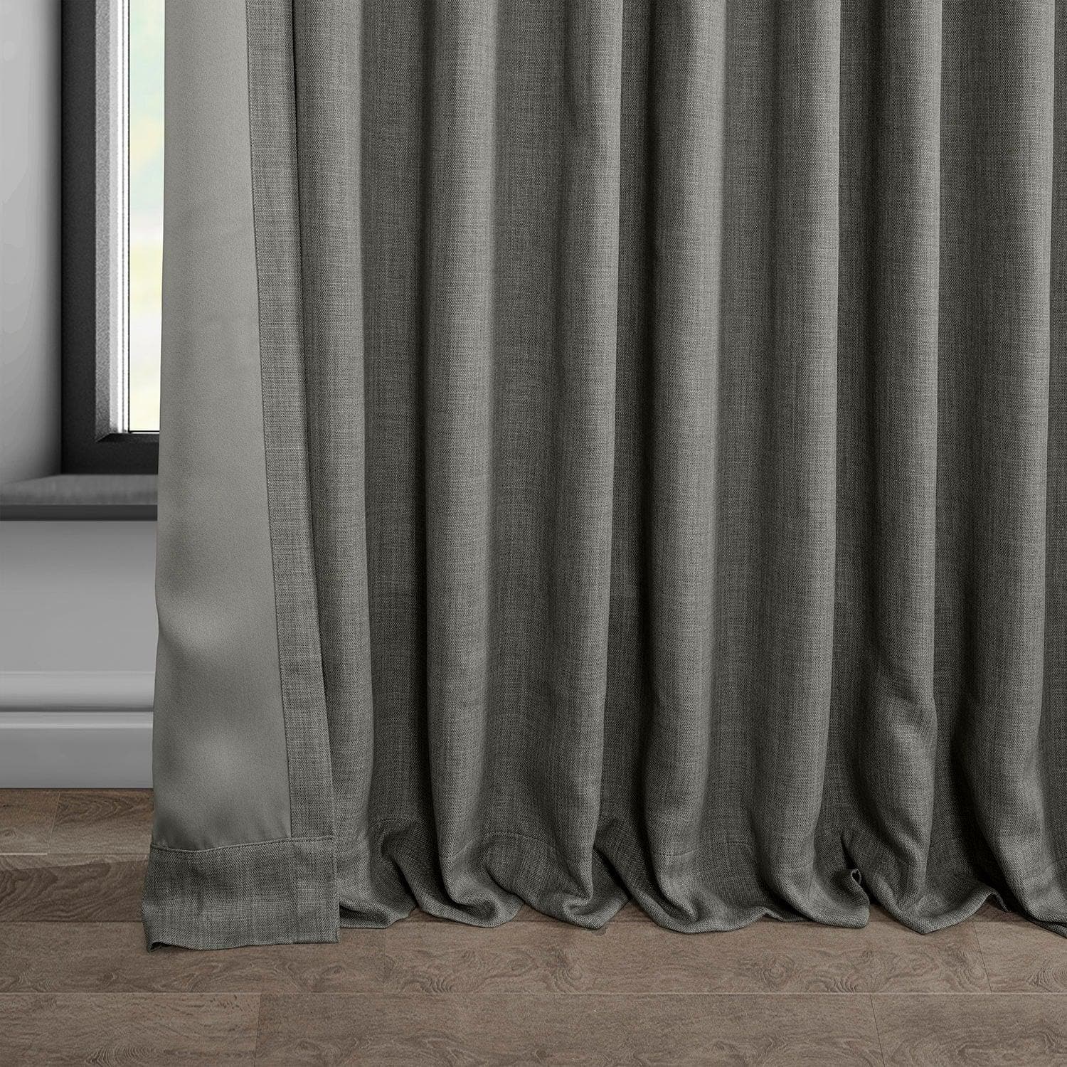 Grey Extra Wide Textured Faux Linen Blackout Curtains for Living Room & Bedroom - Thermal Insulated Room Darkening Window Drapes