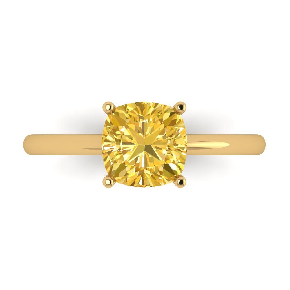 Clara Pucci 2.0 Carat Cushion Cut Canary Yellow Simulated Diamond Engagement Ring, 14k Yellow Gold, Perfect for Bridal, Anniversary, and Special Occasions