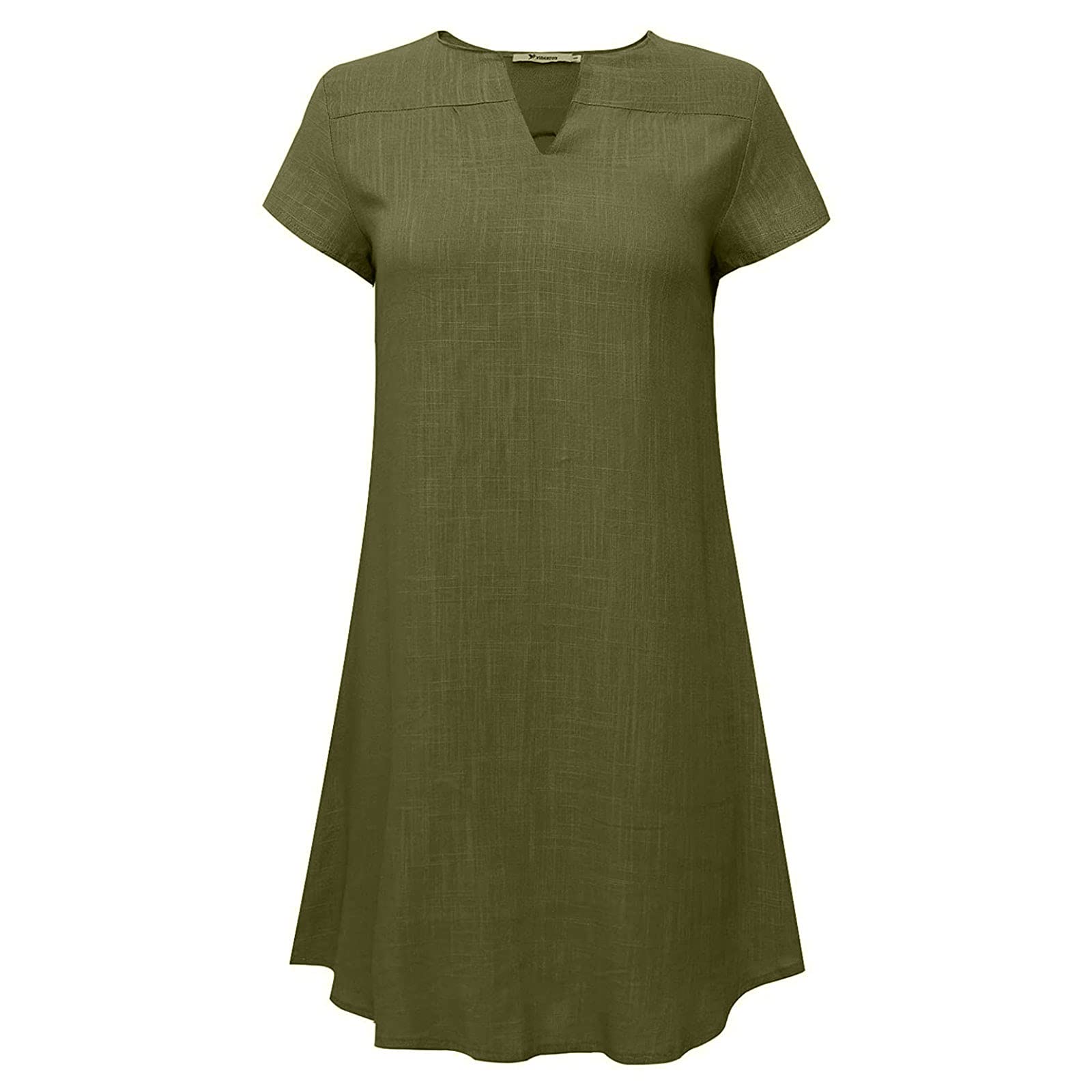 NaRHbrg Women's Linen Tunic Dress - V-Neck Loose Fit Midi Sundress for Beach Vacation, Plus Size Casual Shift Dress | Perfect for Summer Outings, Travel & Boho Style Fashion
