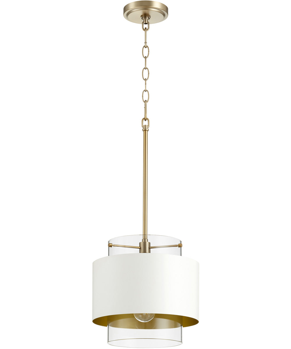 11W Single Light Pendant Fixture in Aged Brass with Studio White Shade - Perfect for Kitchen Island, Dining Room, or Entryway Lighting
