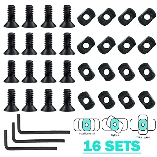 16 Pack T-Nut Screw Replacement Kit for Rail Mount Systems - Includes Thread Locking Screws, Nuts & 3 Wrenches - Compatible with Standard Picatinny/Weaver Rails (16 Screws + 16 Nuts + 3 Wrenches) - Perfect for Firearm Accessories, Scope Mounts & Tactical Gear Installation