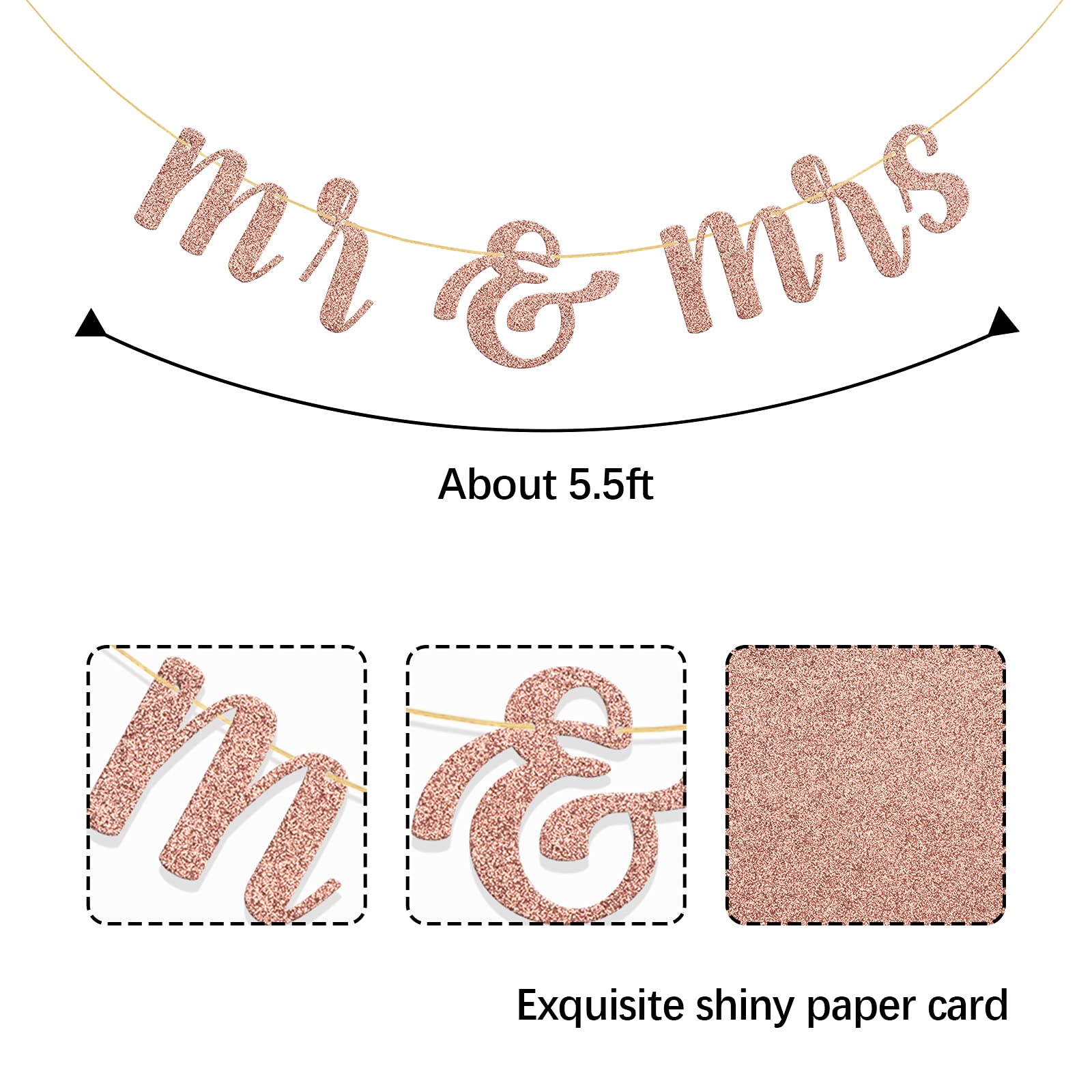 Rose Gold Glitter Mr & Mrs Banner - Elegant Wedding Decor for Bridal Shower, Engagement Party & Bachelorette | Perfect for Photo Backdrops, Table Decor & Wedding Reception