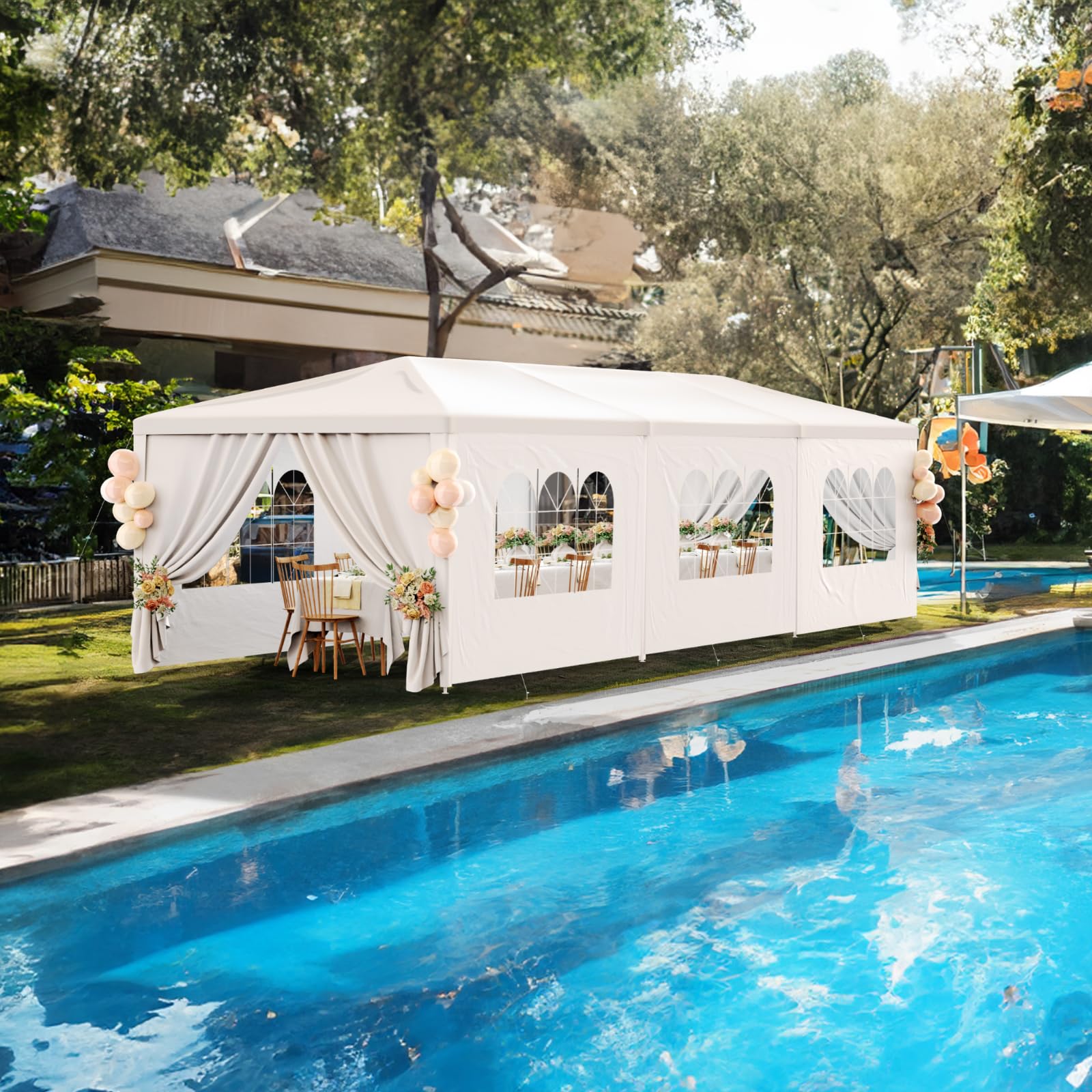 10x30 Heavy Duty Waterproof Party Tent - Outdoor Wedding, BBQ, Event Canopy with 8 Removable Sidewalls | Perfect for Backyard Parties, Festivals & Commercial Events