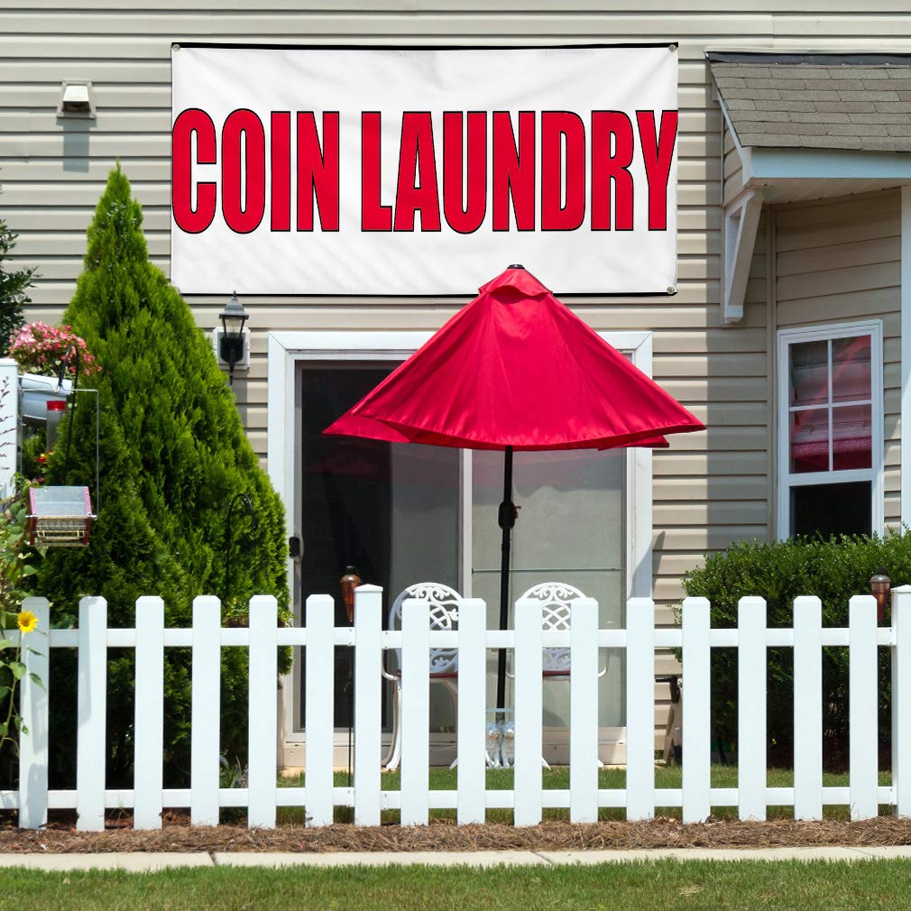 Vinyl Banner 48x96 Inches - Weatherproof Outdoor Advertising Sign for Coin Laundry & Business - Multiple Sizes Available with 8 Grommets - Perfect for Yard Signs, Industrial Use & Commercial Printing