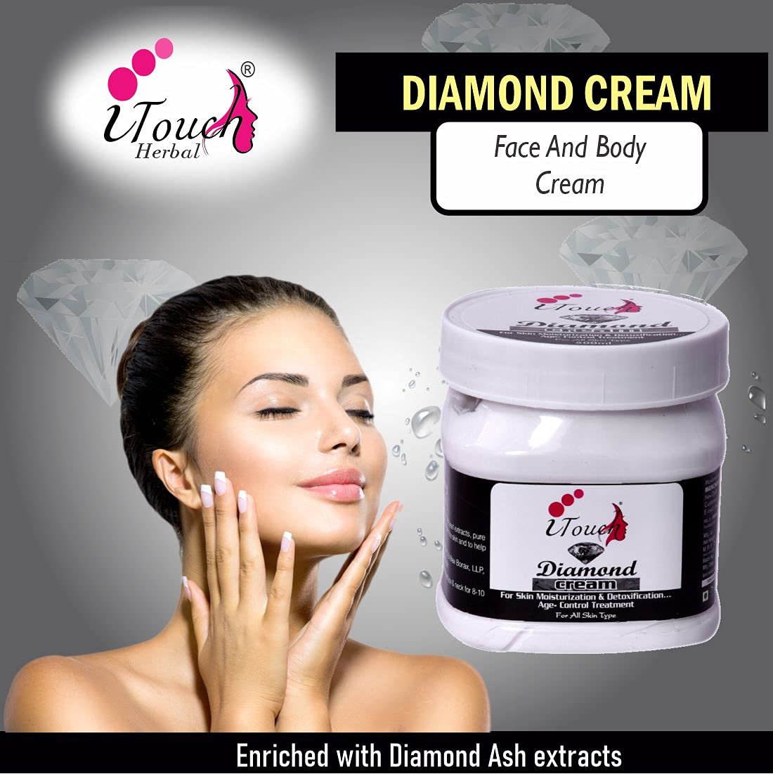 I TOUCH HERBAL Diamond Cream - Moisturizing & Brightening Face & Body Cream for Glowing Skin | Whitening, Softening & Nourishing Formula (500ml) | Perfect for Daily Skincare & Nighttime Hydration