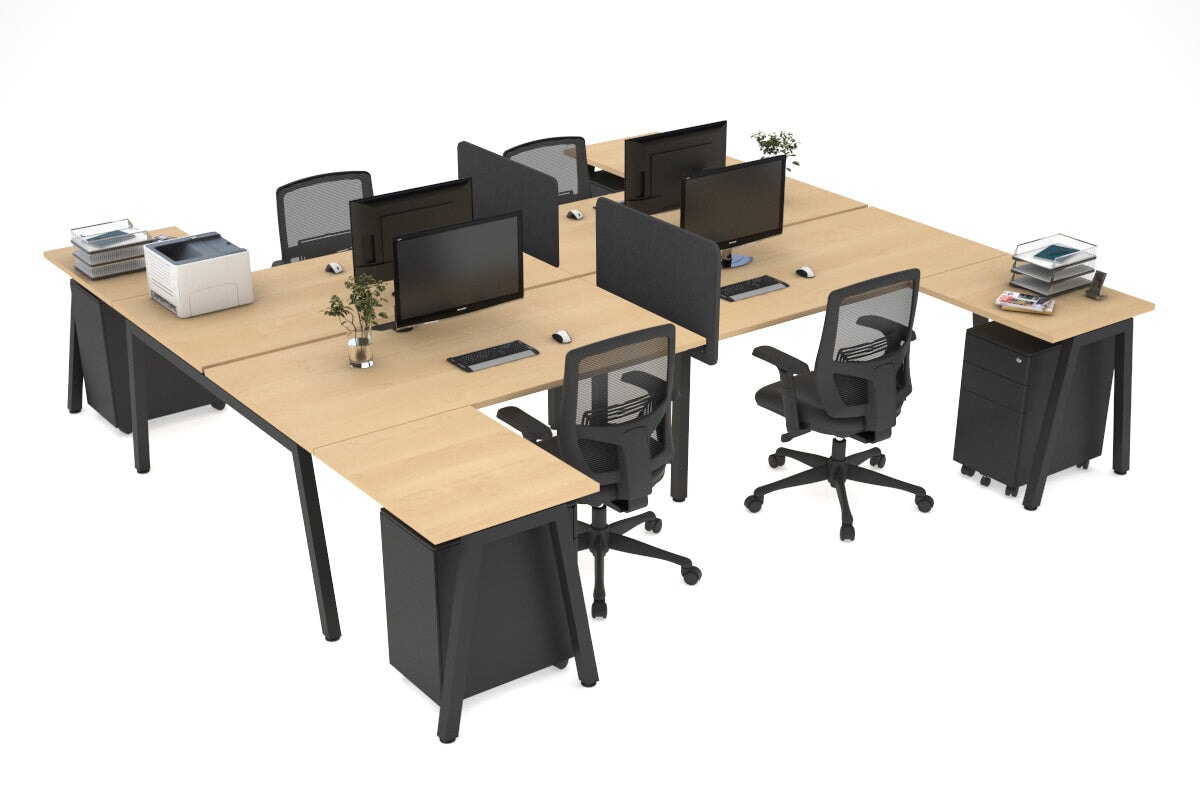 Quadro A Legs 4-Person Corner Workstation - H Configuration Black Frame [1600L x 1800W with Cable Management] | Office & Home Workspace Solution for Team Collaboration