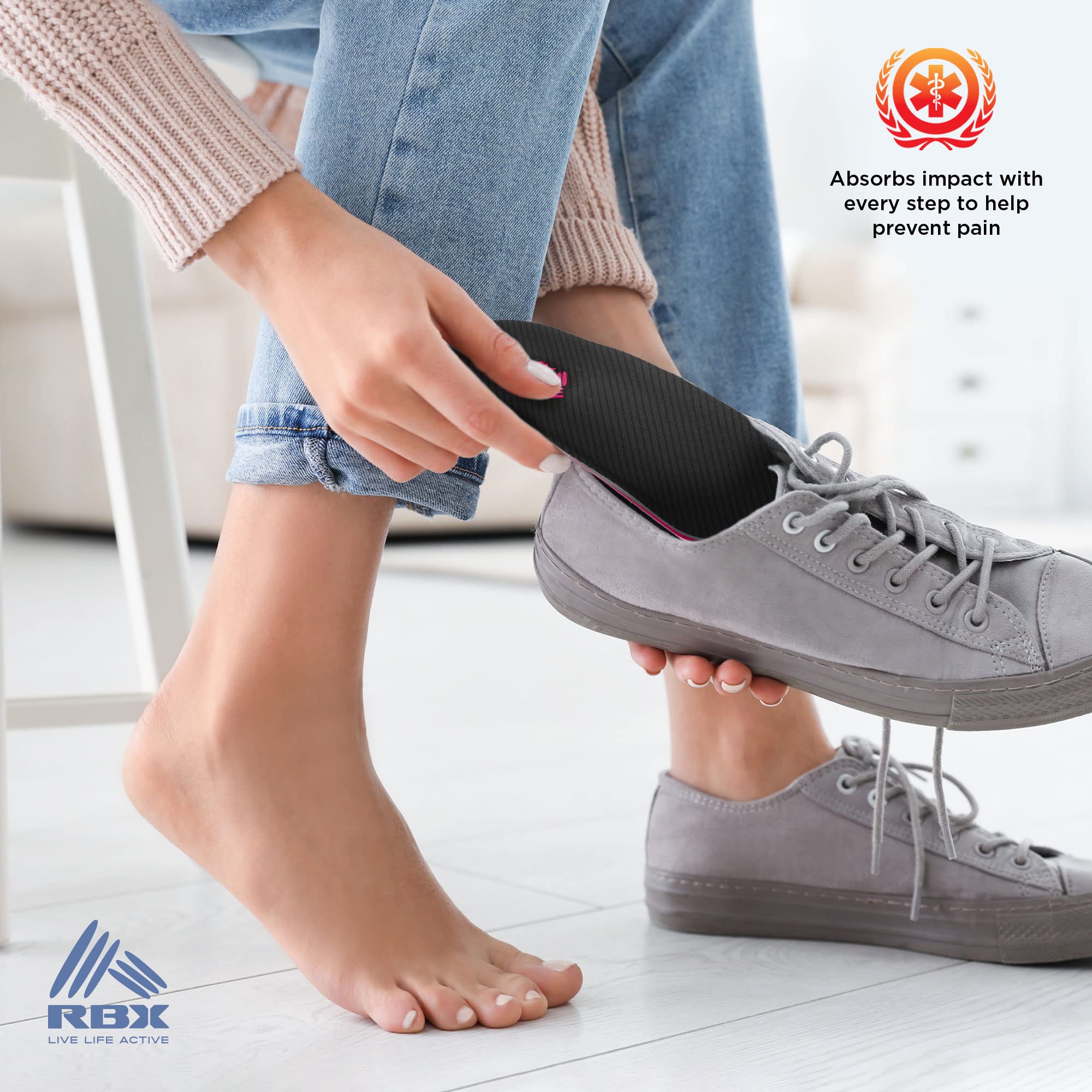 RBX Massaging Sport Gel Insoles for Women - All Day Comfort & Support, Full Length Cushioning (Size 6-10, Pink) - Perfect for Running, Walking & Standing Long Hours