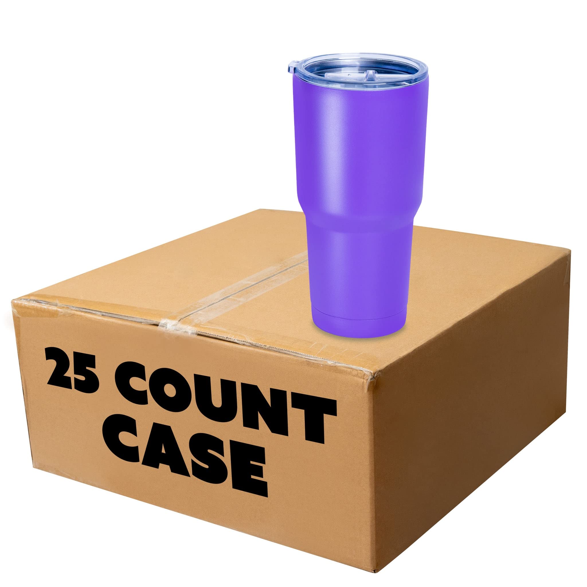 Makerflo 30 oz Purple Powder Coated Tumbler - 25 Pack with Lids & Straws | Laser Engravable, UV DTF, Epoxy & Vinyl Ready | Perfect for DIY Gifts, Customization & Personal Projects | Great for Office, Gym, Travel & Outdoor Activities