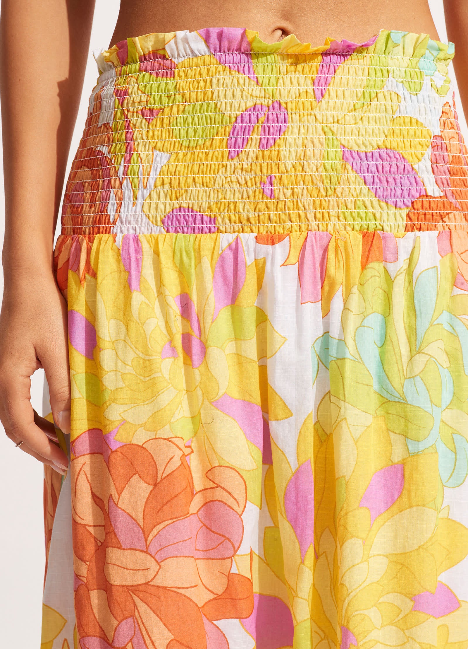 Palm Springs Shirring Skirt in Lime Light - Flowy Summer Skirt for Women, Beach Vacation, Music Festivals & Casual Outings