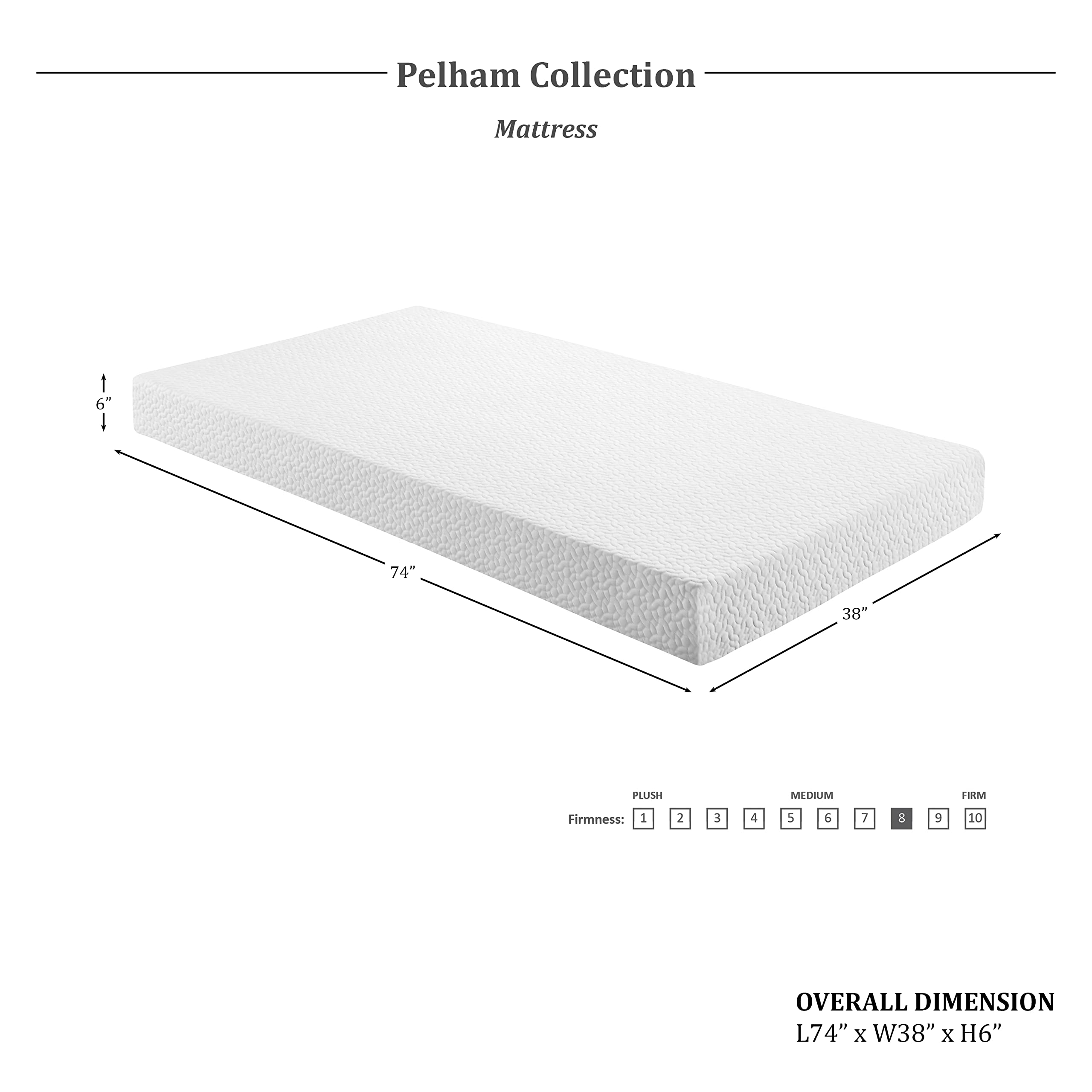 Lexicon Pelham 6-Inch Gel Infused Memory Foam Mattress - Twin Size, Cooling Gel Technology, Pressure Relief & Support, White - Perfect for Kids' Rooms, Guest Beds & Small Spaces