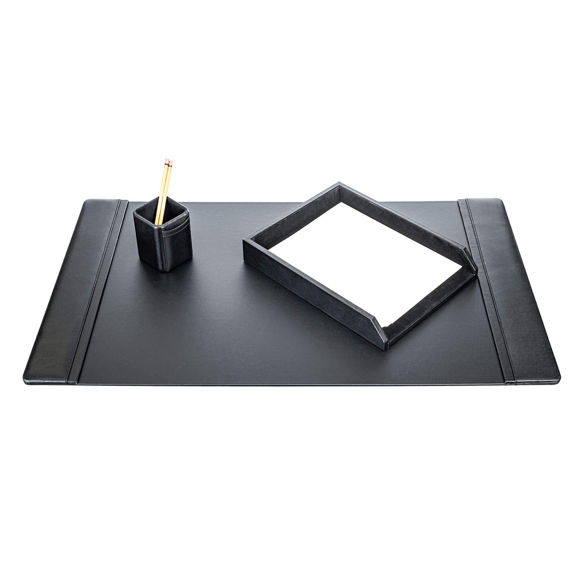 Premium Top-Grain Black Leather 3-Piece Desk Set - Includes Pen Holder, Business Card Case & Notepad Cover - Perfect for Office, Home Workspace & Executive Gifts