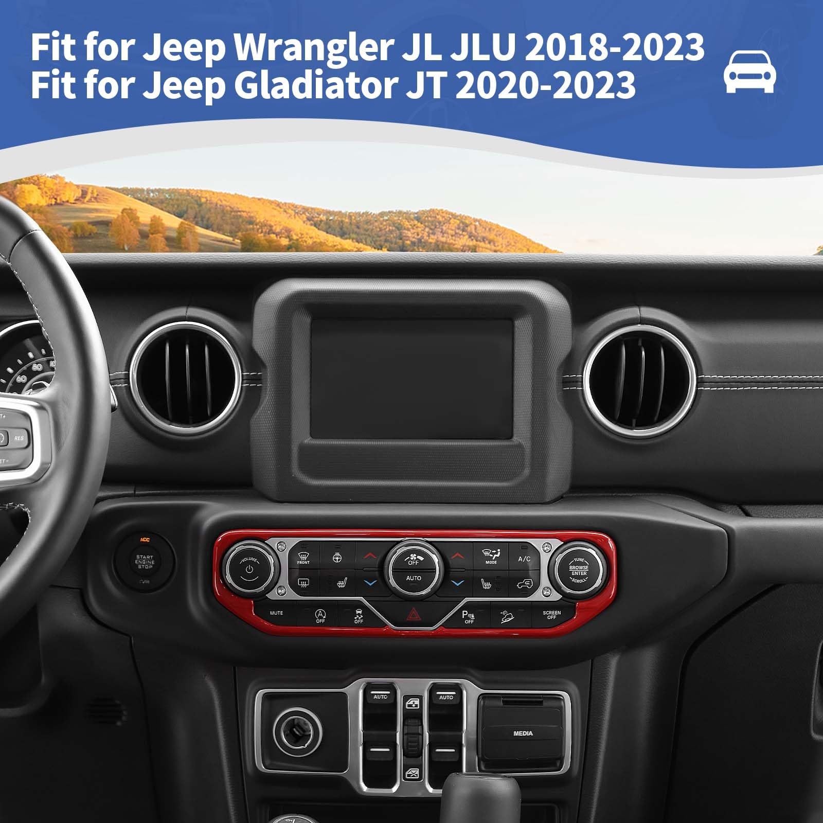 RT-TCZ Red AC Switch Cover Trim Frame for Jeep Wrangler JL JLU & Gladiator JT (2018-2023) - Durable Interior Accessories | Perfect for Dash Customization & Off-Road Adventures