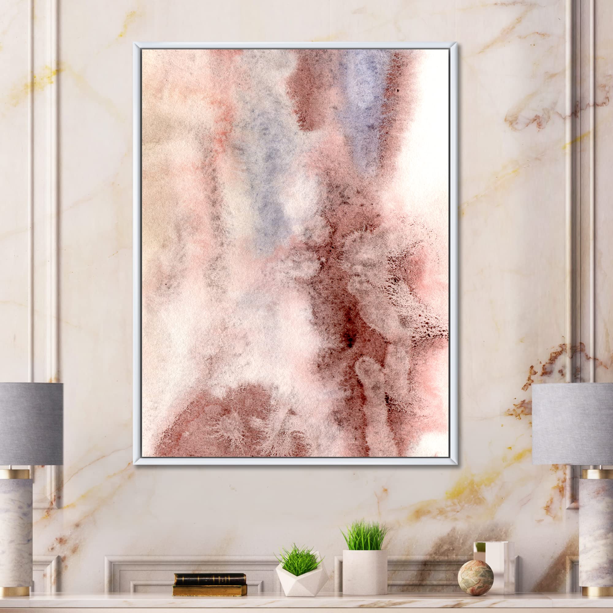 DesignQ Pastel Abstract Canvas Wall Art - Blue, Pink & Dark Red Spots Modern Framed Print - Perfect for Living Room, Bedroom & Office Decor