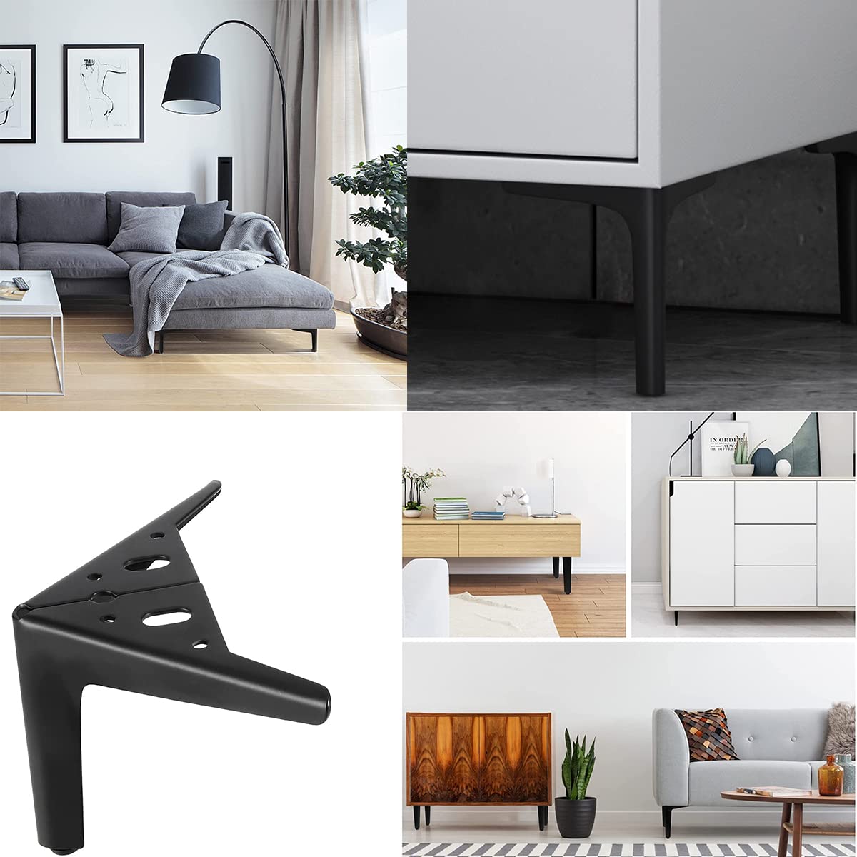 5 Inch Heavy Duty Black Metal Furniture Legs - Set of 4 for Sofa, Couch, Dresser, Bench & Cabinet - Sturdy Support for Living Room, Bedroom & Office Furniture
