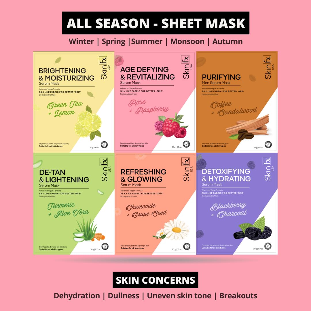 Skin Fx Brightening Face Sheet Mask with Green Tea & Allantoin - Hydrating, Repairing & Soothing Korean Facial Mask for Glowing Skin | Daily Use for Men & Women | Pack of 1 | Perfect for Morning Routine, Spa Day & Travel Skincare