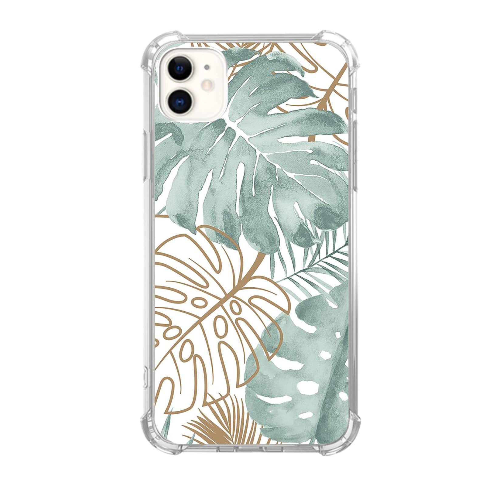 Tropical Monstera Leaves iPhone 11 Case - Green Gold Plant Design TPU Bumper Cover | Trendy Protective Phone Case for Women & Men | Perfect for Summer, Vacation & Nature Lovers