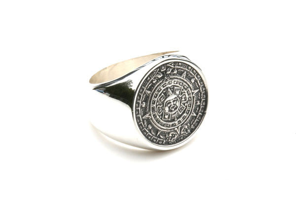 Mayan Calendar Signet Ring - 925 Sterling Silver Zodiac Jewelry for Men & Women - Perfect for Gifts, Spiritual Healing & Astrology Enthusiasts