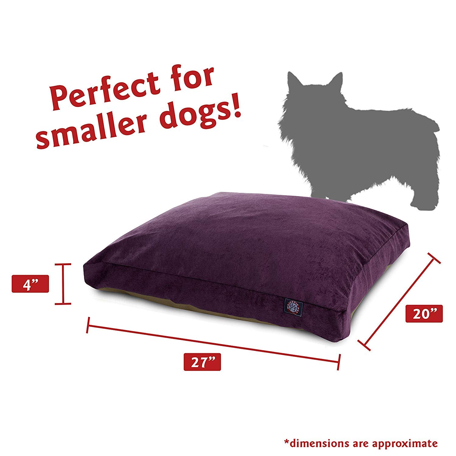 Majestic Pet Villa Rectangle Washable Dog Bed – Non-Slip Comfortable Crate Bed with Removable Cover – Kennel Sleeping Bed for Small Dogs – Polyester Fiber Pet Bed in Aubergine Color – Perfect for Crates, Living Rooms & Bedrooms