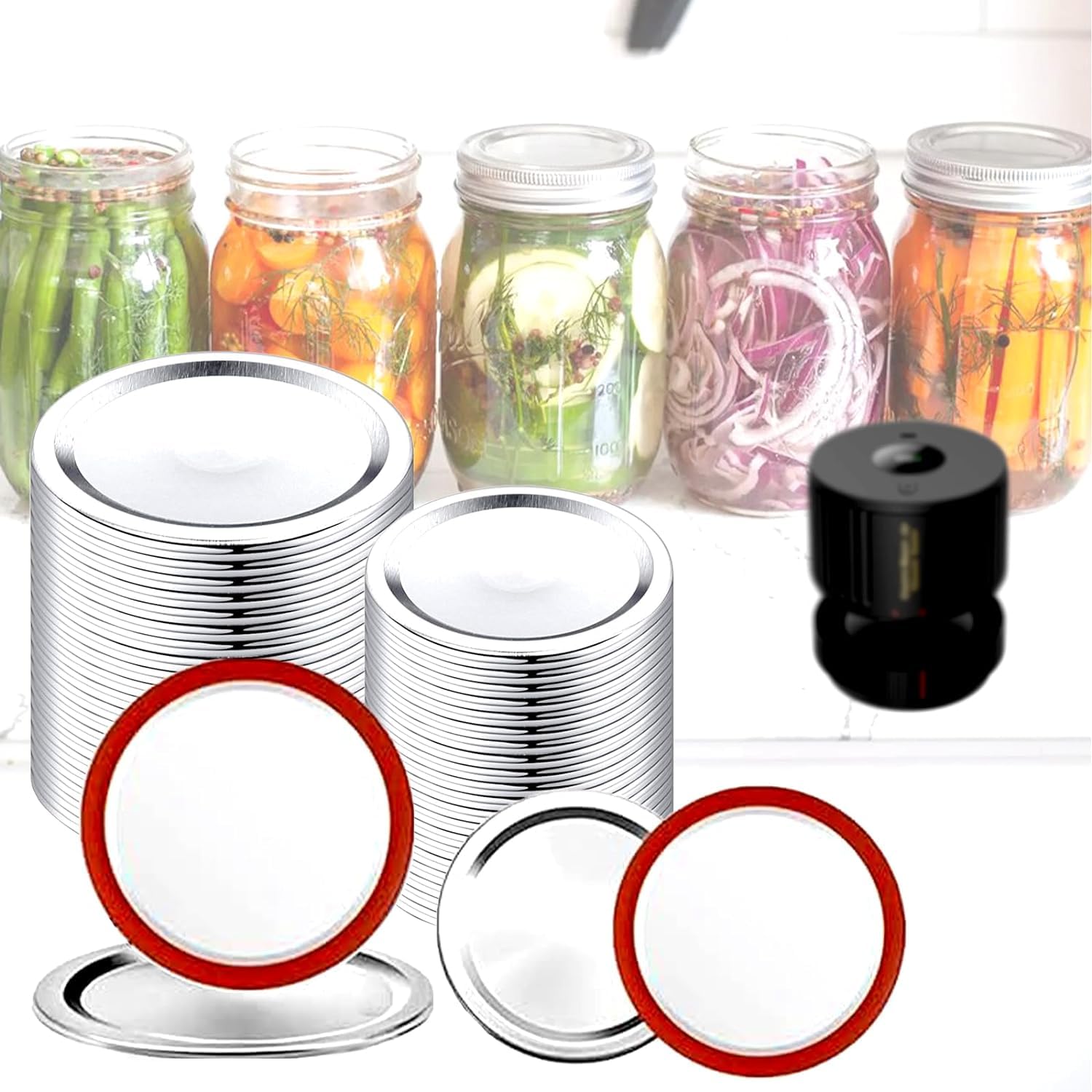 48PCS Mason Jar Lids for Wide & Regular Mouth Jars - BPA Free, No Date Reminder - Compatible with Electric Vacuum Sealers - Perfect for Food Storage, Meal Prep & Canning - Vacuum Seal Mason Jar Lids Only for Freshness Preservation
