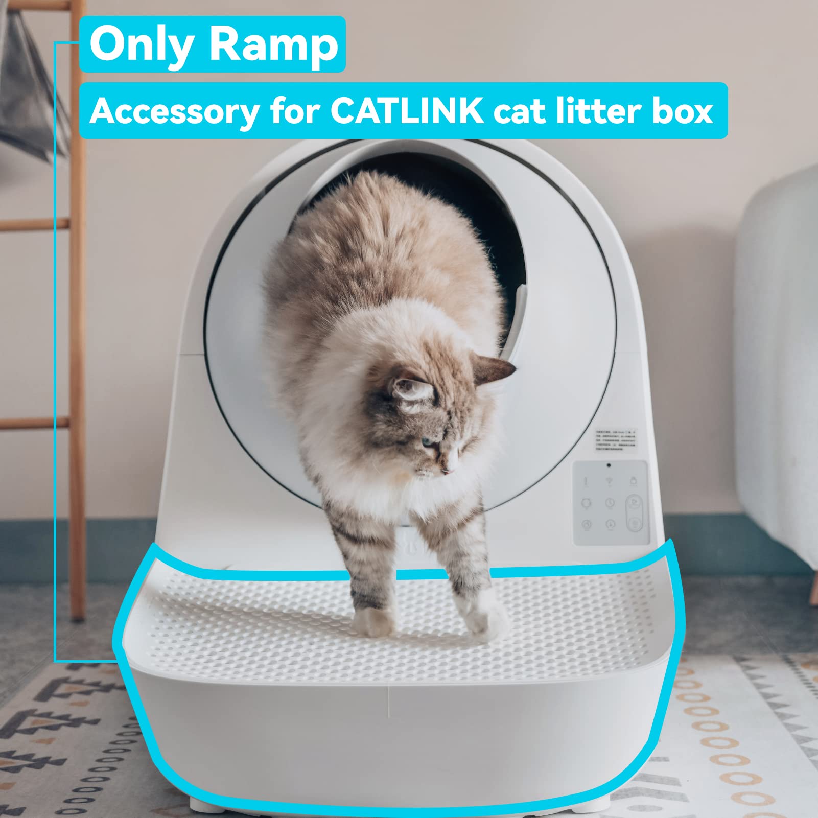 CATLINK Ramp for Self-Cleaning Cat Litter Box - Gentle Slope Entry for Senior Cats & Kittens with Mobility Issues - White - Reduces Tracking & Mess - Perfect for Elderly Pets & Recovering Cats