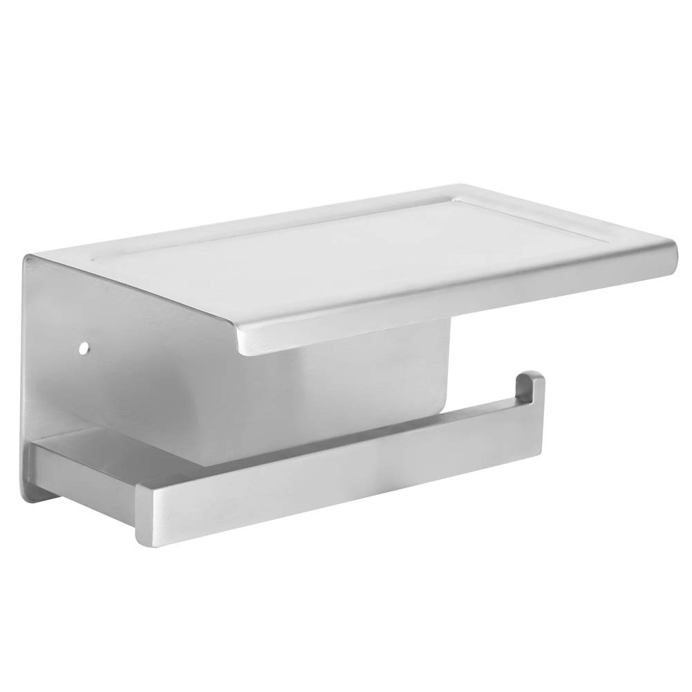 Premium 304 Stainless Steel Wall Mounted Toilet Paper Holder with Shelf & Phone Stand - Brushed Nickel Bathroom Tissue Roll Holder for Modern Homes (Ideal for Small Spaces, Apartments & Luxury Bathrooms)