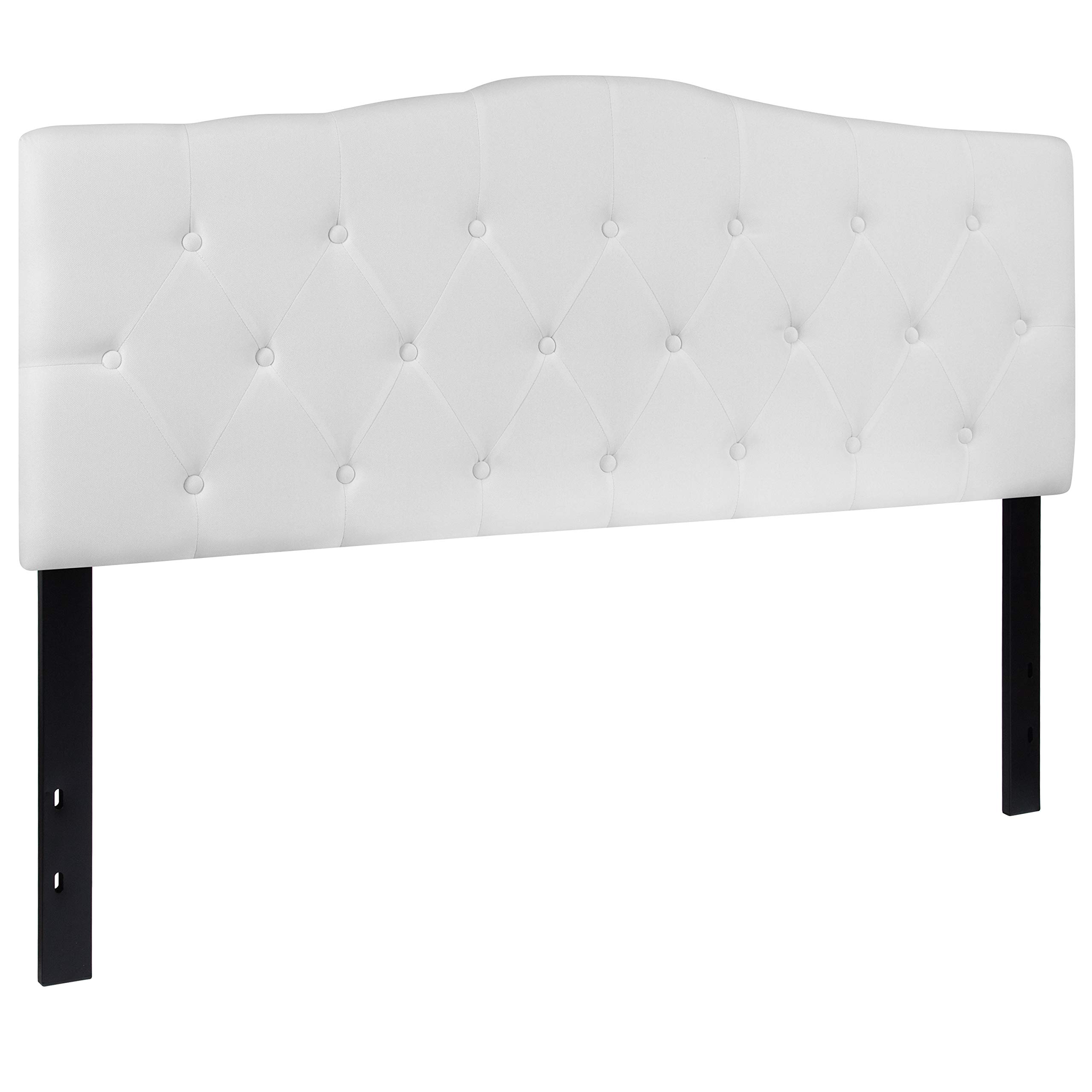 EMMA + OLIVER Tufted Upholstered Queen Size Headboard - White Fabric Bed Frame Headboard for Master Bedroom, Guest Room & Home Decor