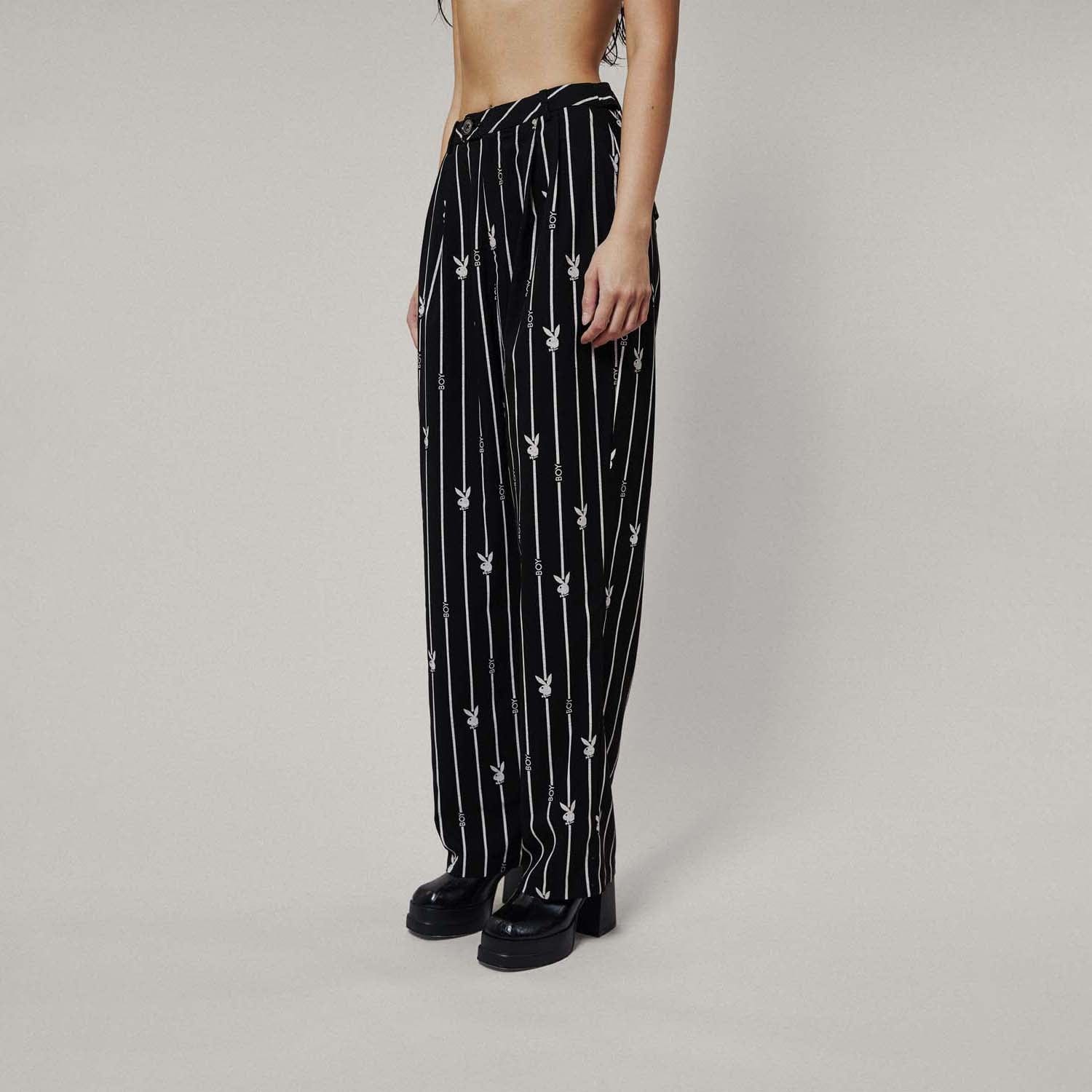 Playboy X Boy Bunny Pinstripe Trousers for Men - Stylish Striped Dress Pants for Casual & Office Wear
