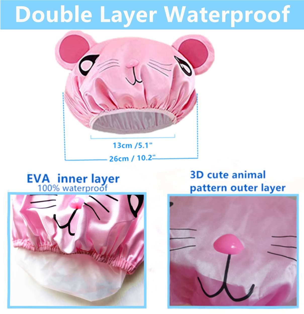 2 PCS Waterproof Cartoon Shower Caps for Kids - Cute Bath Hats for Baby Girls & Boys - Perfect for Bath Time, Swimming & Hair Protection