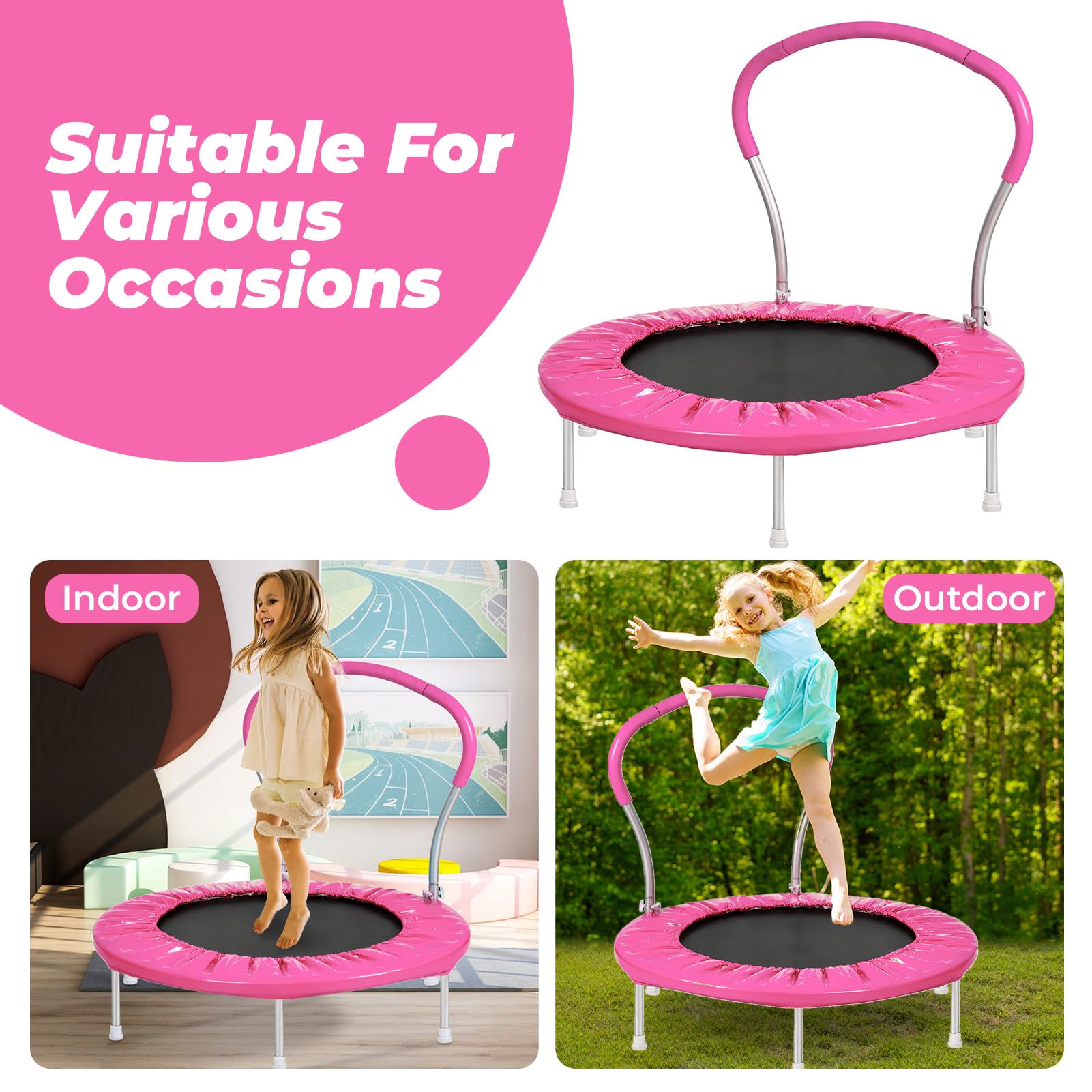 36 Inch Kids Trampoline with Handle - Mini Trampoline for Toddlers & Children, Indoor/Outdoor Small Fitness Rebounder for Exercise, Play & Backyard Fun - Perfect for Home, Gym & Playground Activities