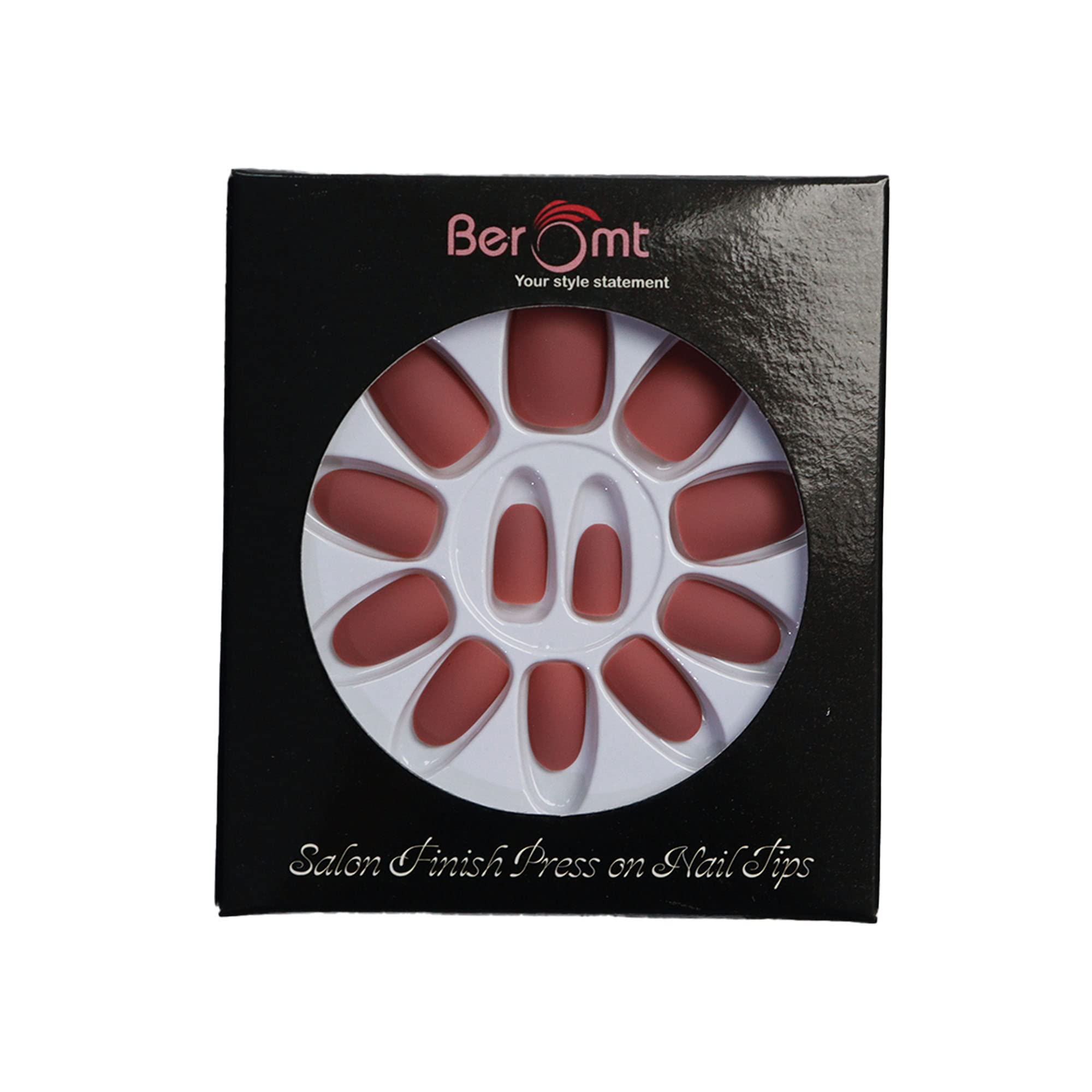 Beromt 12-Piece Matte Finish False Nails Set - Acrylic Full Cover Fake Nails with Nail Glue & Sticker Sheet | Nail Art Kit for DIY Manicure, Home Salon, Party & Special Occasions - Style #513