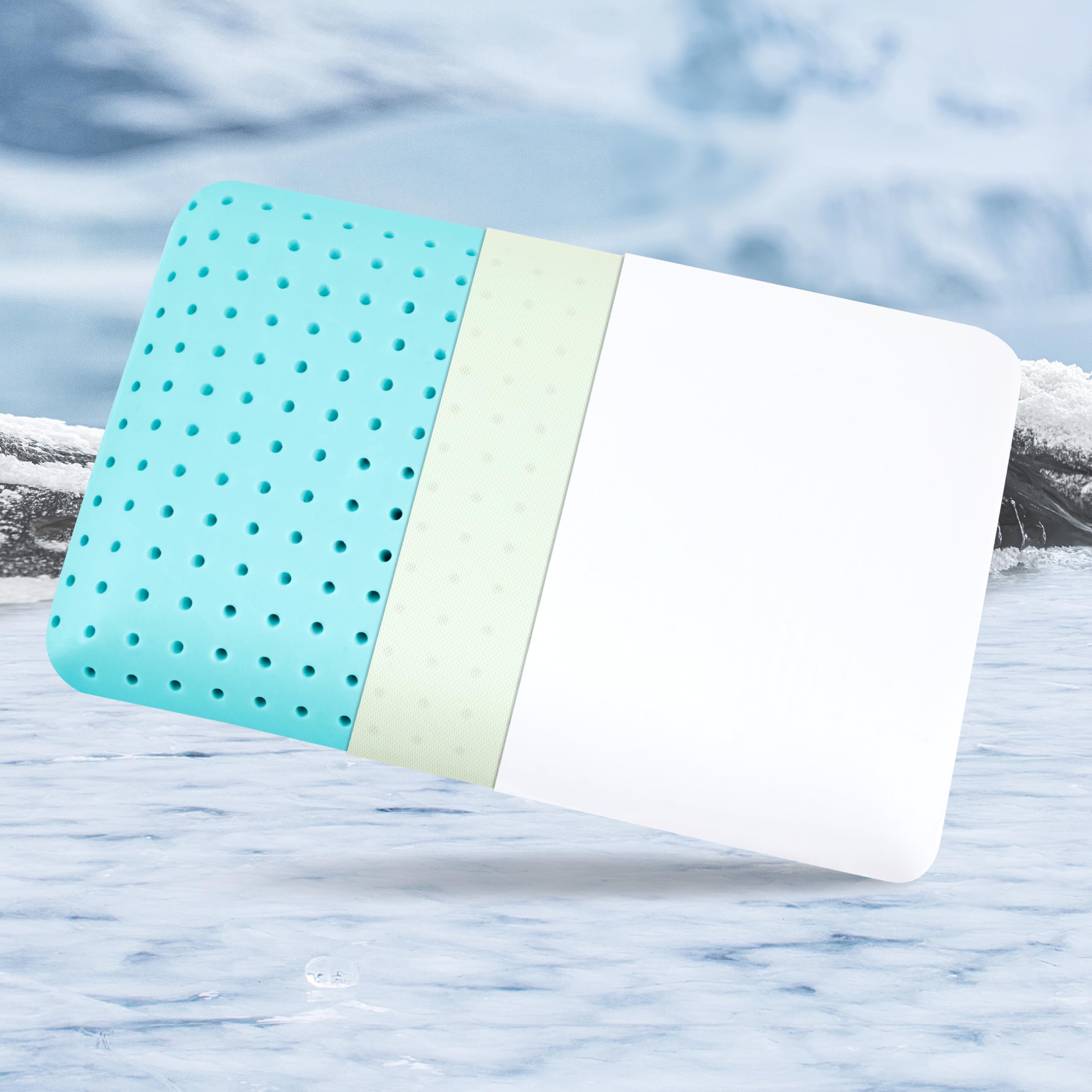 Cooling Memory Foam Pillow for Back/Stomach/Side Sleepers - Ultra Thin & Washable - Home/Bedroom/Travel