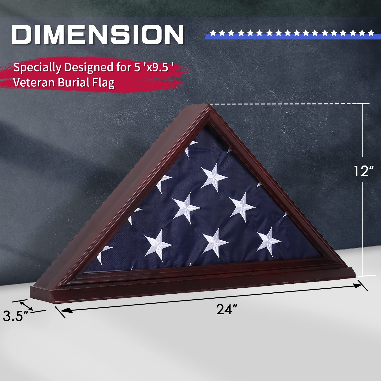 Military Flag Display Case with High Clarity Glass Front - Solid Wood Wall Mounted Shadow Box for 5'x9.5' American Veteran Burial Flag (Red) - Perfect for Honoring Veterans, Home Decor & Memorial Displays