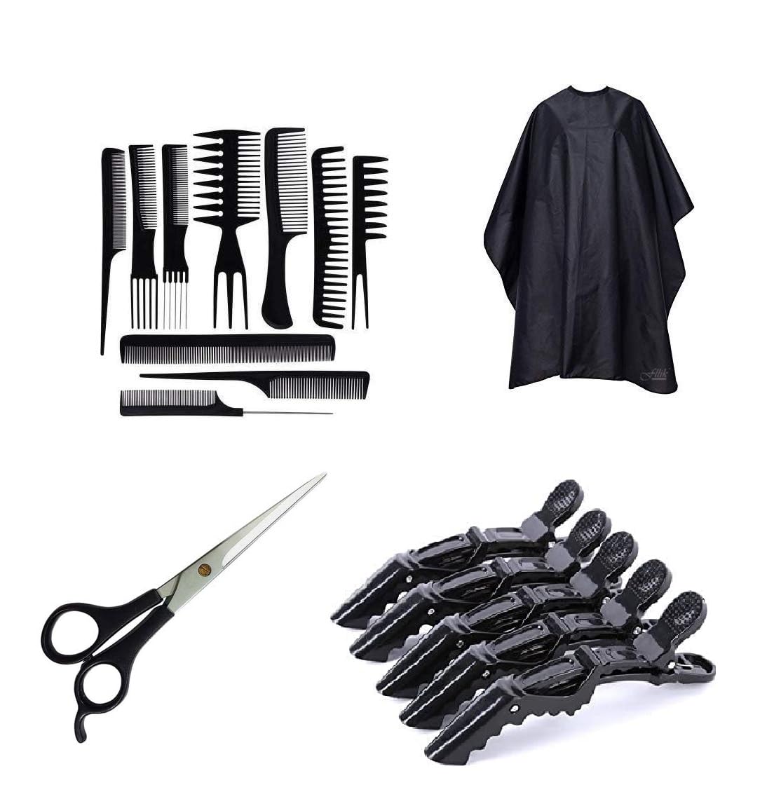 CRIYALE 18-Piece Professional Salon Combo Kit - Waterproof Hairdressing Cutting Sheet, Apron, Cutting Combs, Styling Sectioning Crocodile Clips & Hair Scissors for Men & Women - Perfect for Home Haircuts, Salon Styling & Barber Services