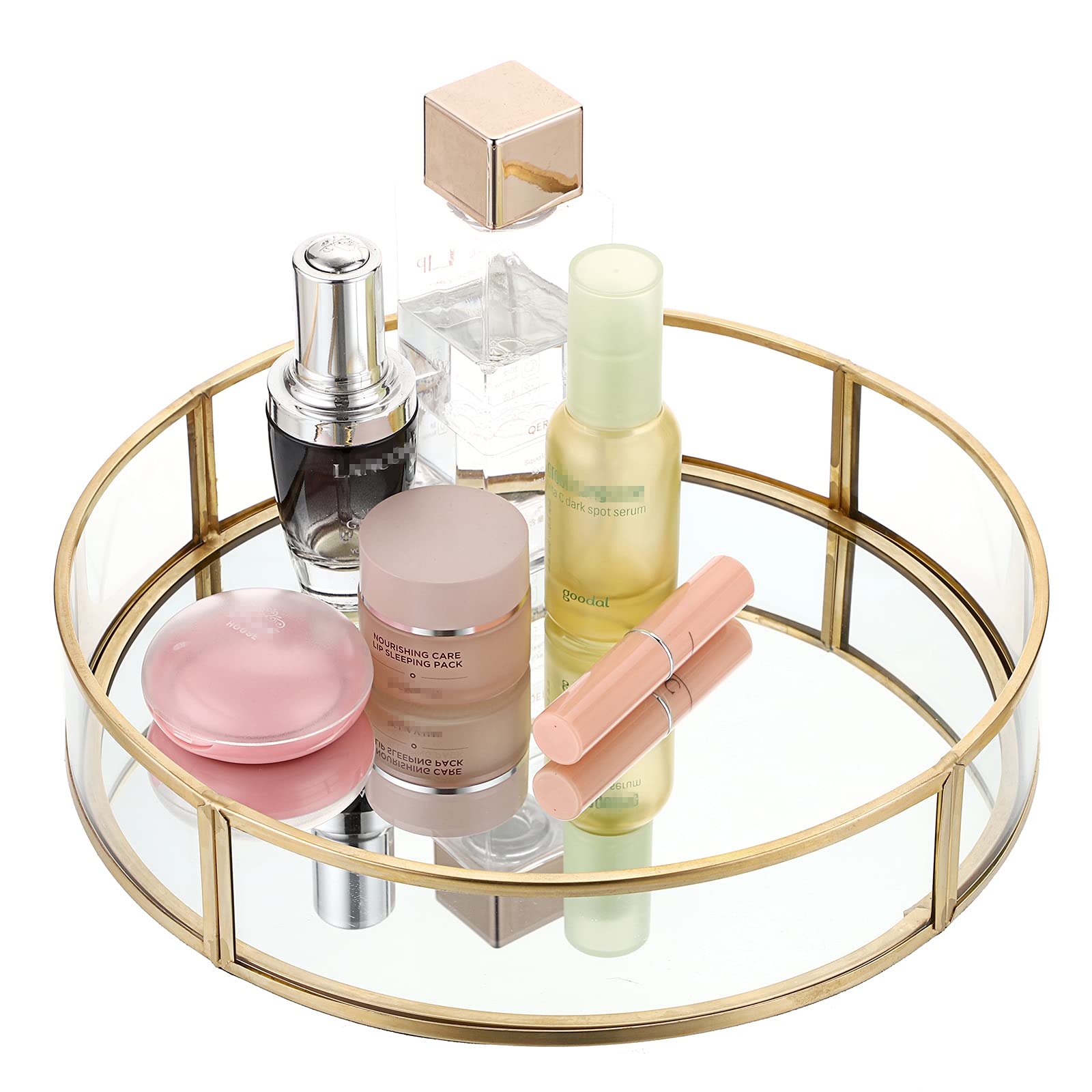 ELLDOO Gold Round Glass Vanity Tray - Decorative Mirror Jewelry & Perfume Organizer for Dresser, Makeup Display, and Home Decor | Perfect for Bedroom, Bathroom & Gift Giving