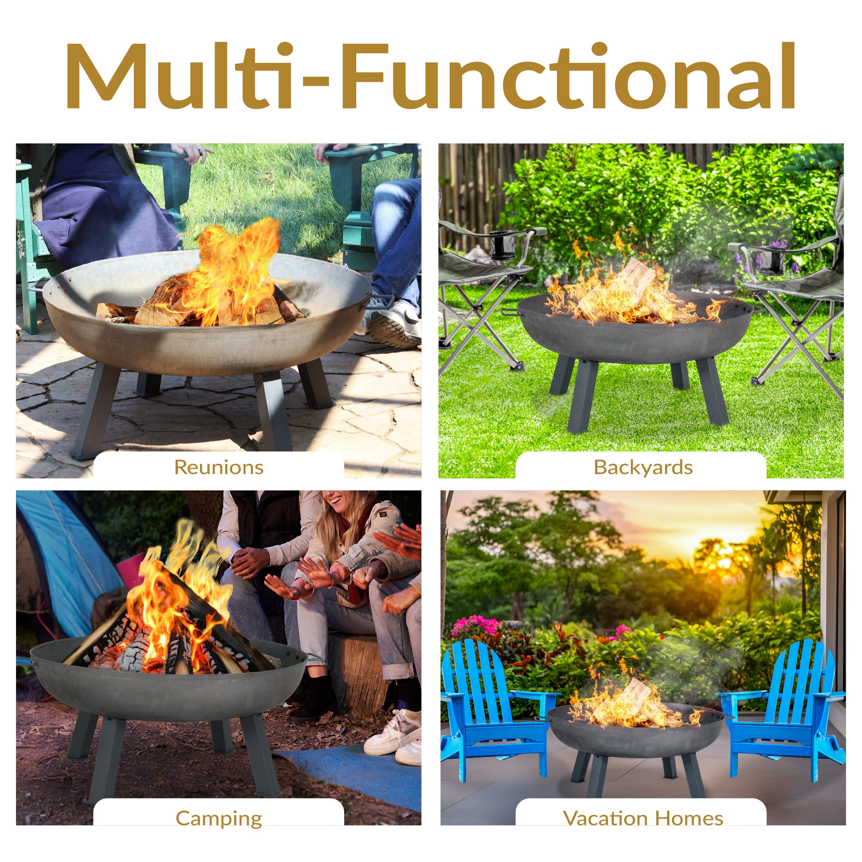Rustic Cast Iron Fire Pit Bowl with Stand - Outdoor Fire Pit for Backyard, Patio, Camping - Durable & Stylish Fire Bowl for Bonfires & Gatherings