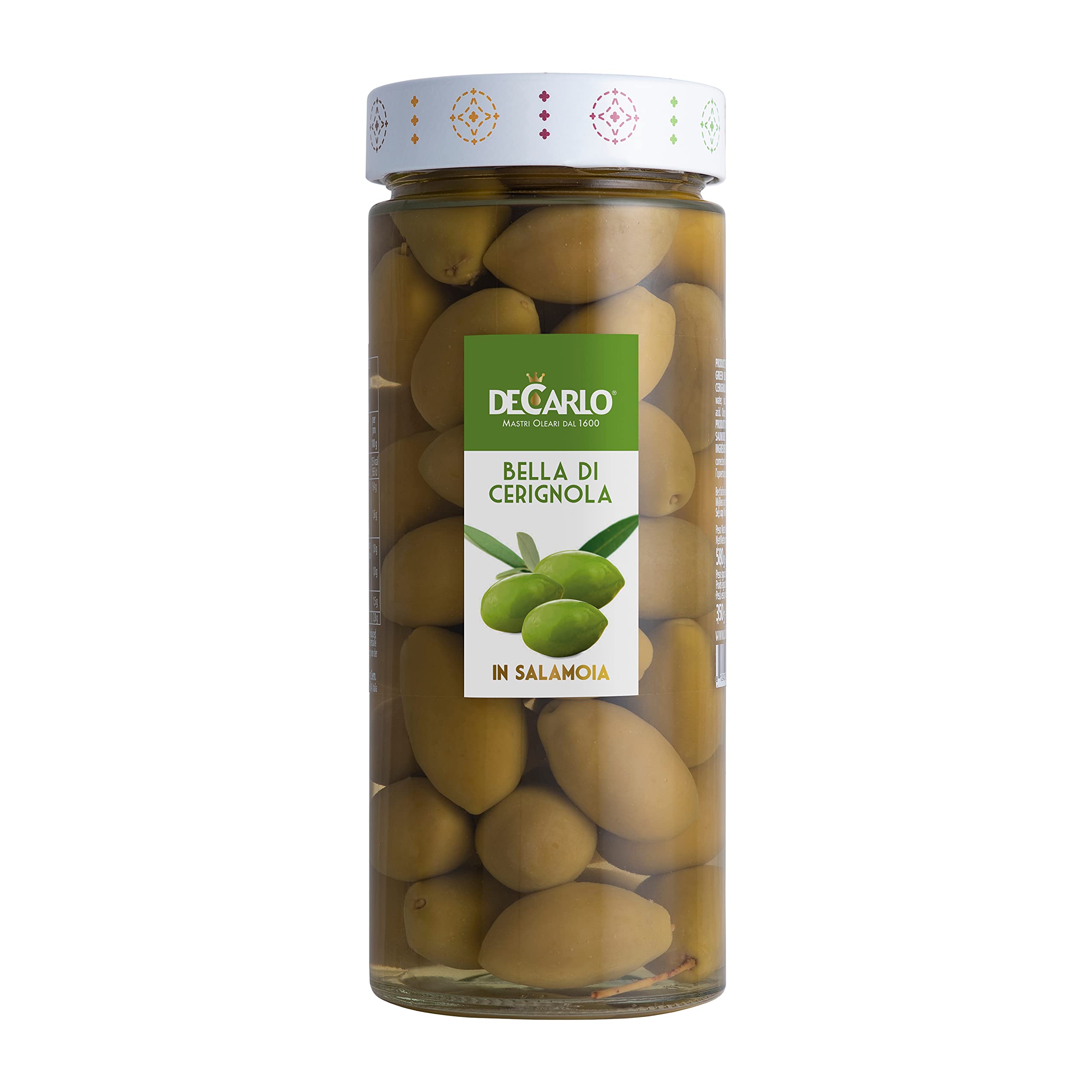 DeCarlo Bella di Cerignola Olives - Premium Italian Olives, 20 oz Jar, Large Whole Pitted Olives for Salads, Charcuterie Boards & Mediterranean Recipes