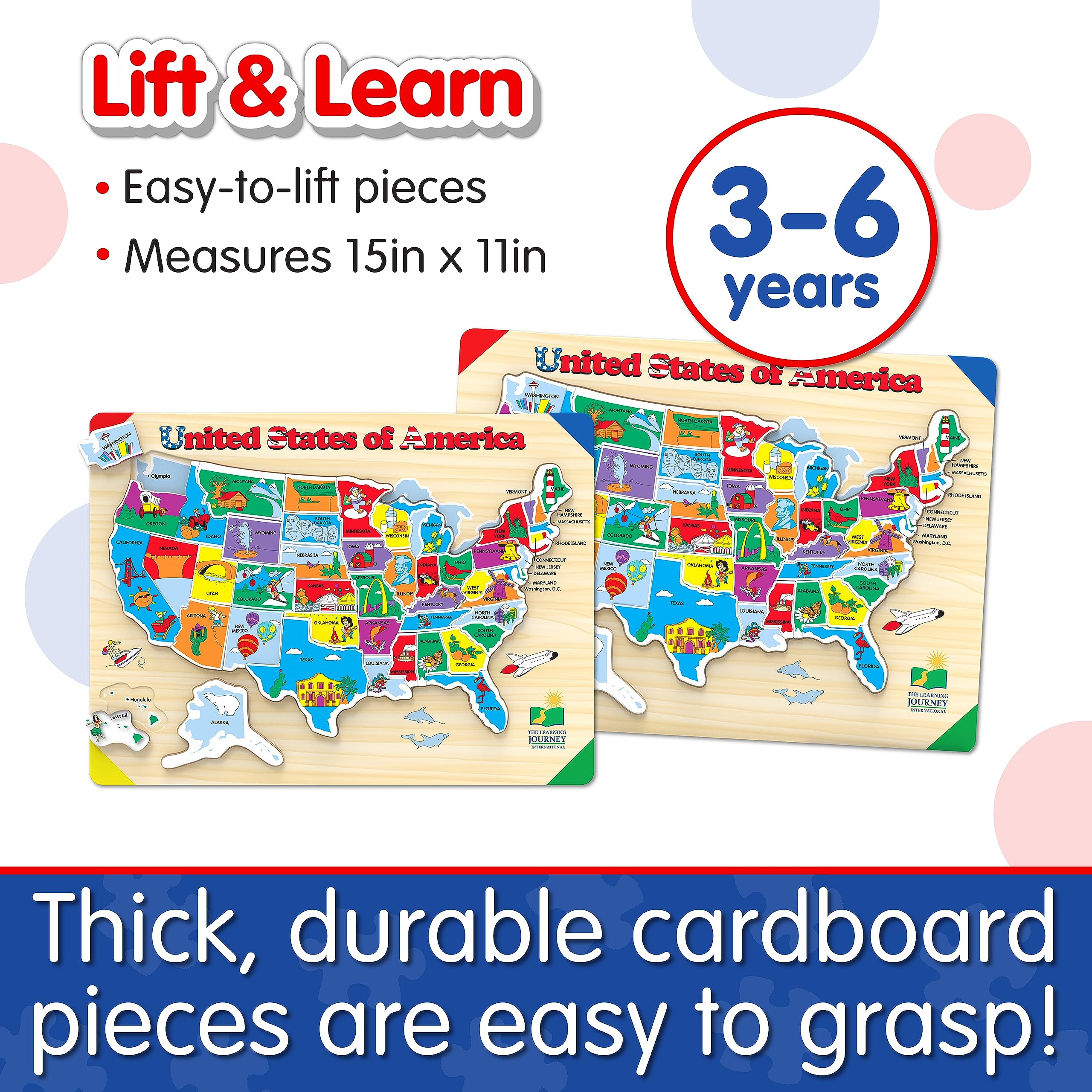 **The Learning Journey Lift & Learn Puzzle - USA Map Puzzle for Kids Ages 3+ - Educational Preschool Toys & Gifts for Boys & Girls - Award-Winning United States Geography Puzzle - Perfect for Homeschooling & Classroom Learning**