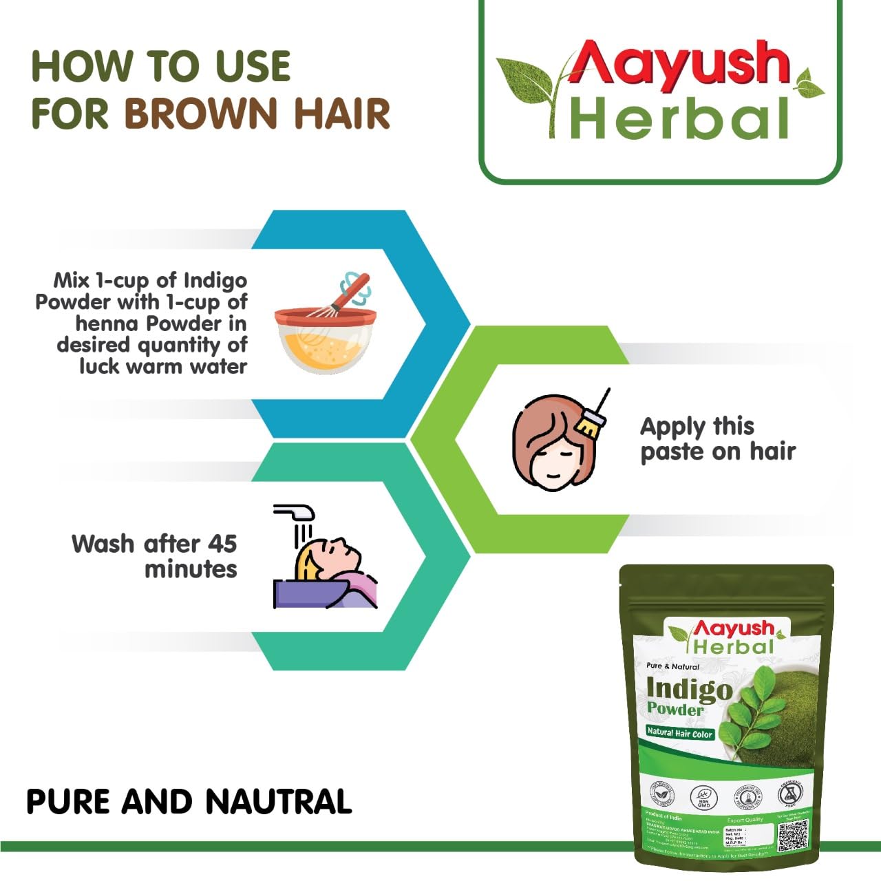 Oree Aayush 100% Natural Herbal Indigo Powder for Hair - Chemical-Free Black Hair Dye (100g) | Safe Gray Coverage & Hair Coloring for Men & Women | DIY Home Hair Treatment
