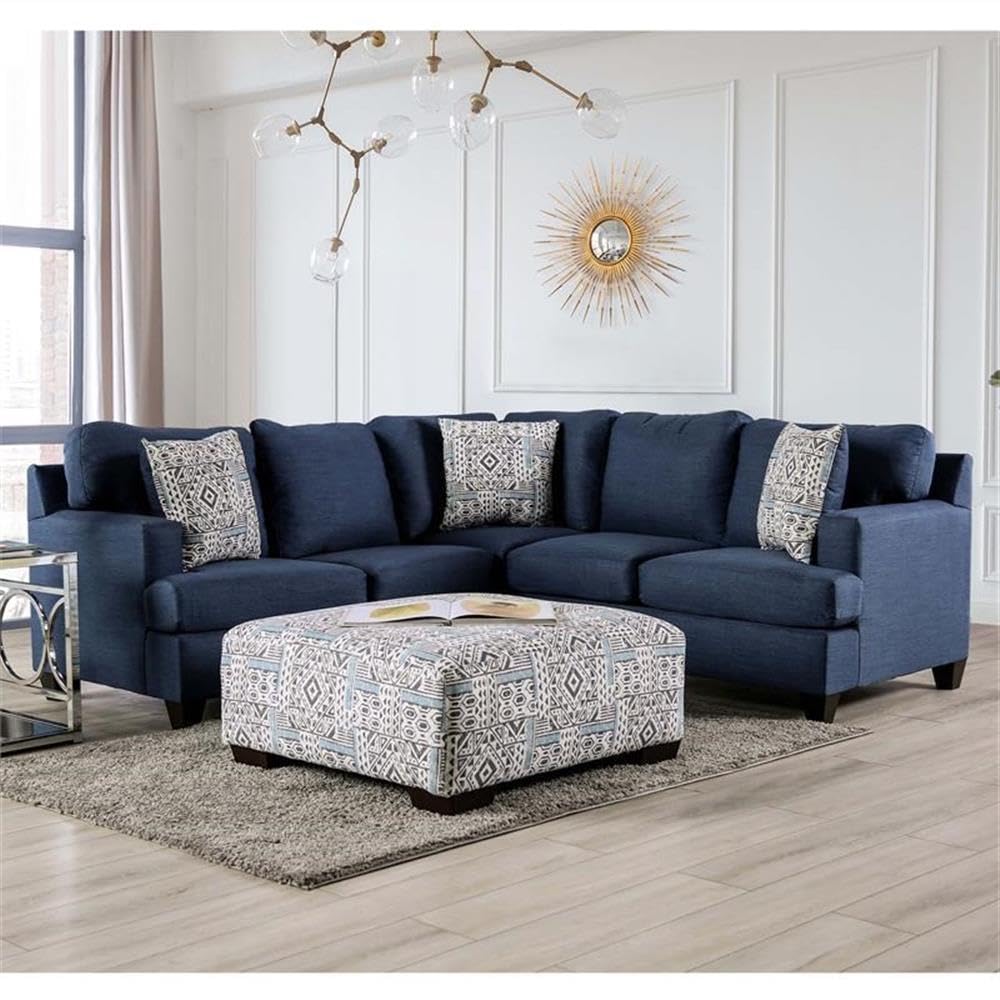 Furniture of America Arjay Modern Navy Fabric Upholstered Sectional Sofa - Perfect for Living Room, Family Room & Home Theater Seating