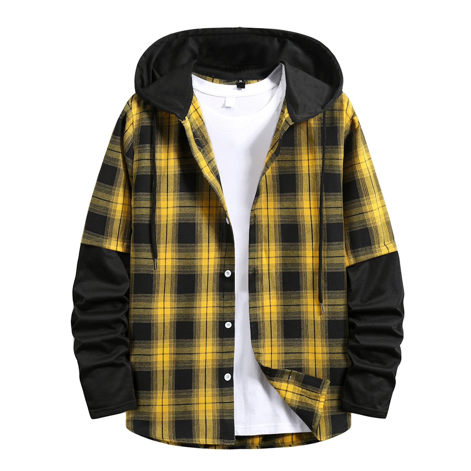 Men's Plaid Puffer Jacket - Warm Hooded Bomber Jacket for Work & Outdoor Activities | Winter Workout Clothes & Casual Wear