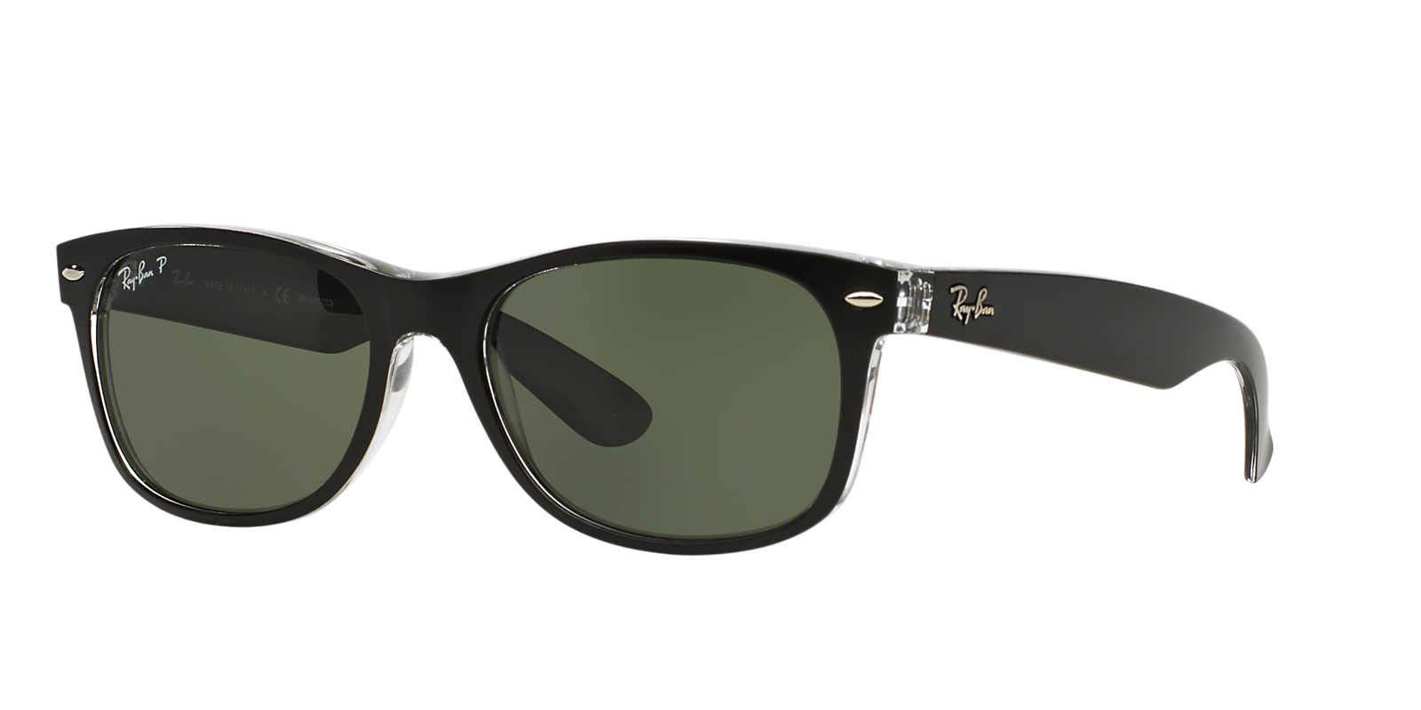 Ray-Ban New Wayfarer Polarized Sunglasses RB2132 - Black/Green Plastic Frame 52mm - UV Protection for Driving, Beach & Outdoor Activities